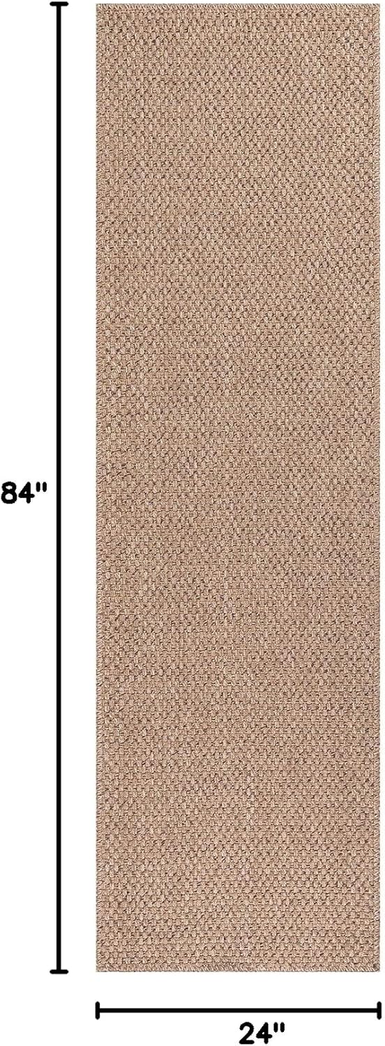 CAMILSON Indoor and Outdoor Runner Rug Natural Solid Boho Woven Design Easy-Cleaning Non Shedding Farmhouse Living Room Bedroom Garden Patio and Kitchen Washable Outside Carpet Alfombras (2x7)