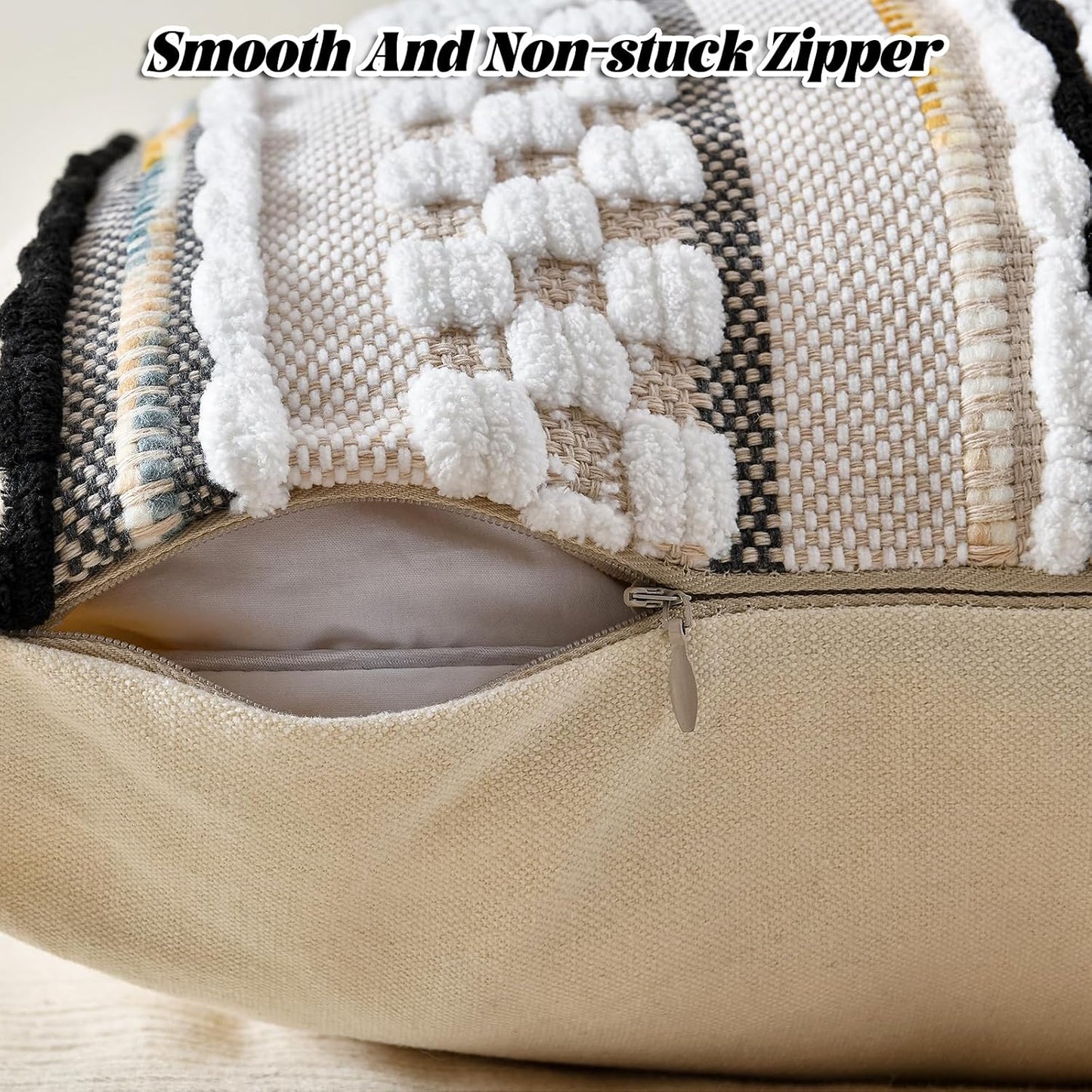 AmHoo Set of 2 Chenille Striped Textured Boho Throw Pillow Covers Aesthetic with Tassels Woven Decorative Pillow Case for Couch Bed Sofa Bedroom Modern Funky 18 x 18-Inch Black