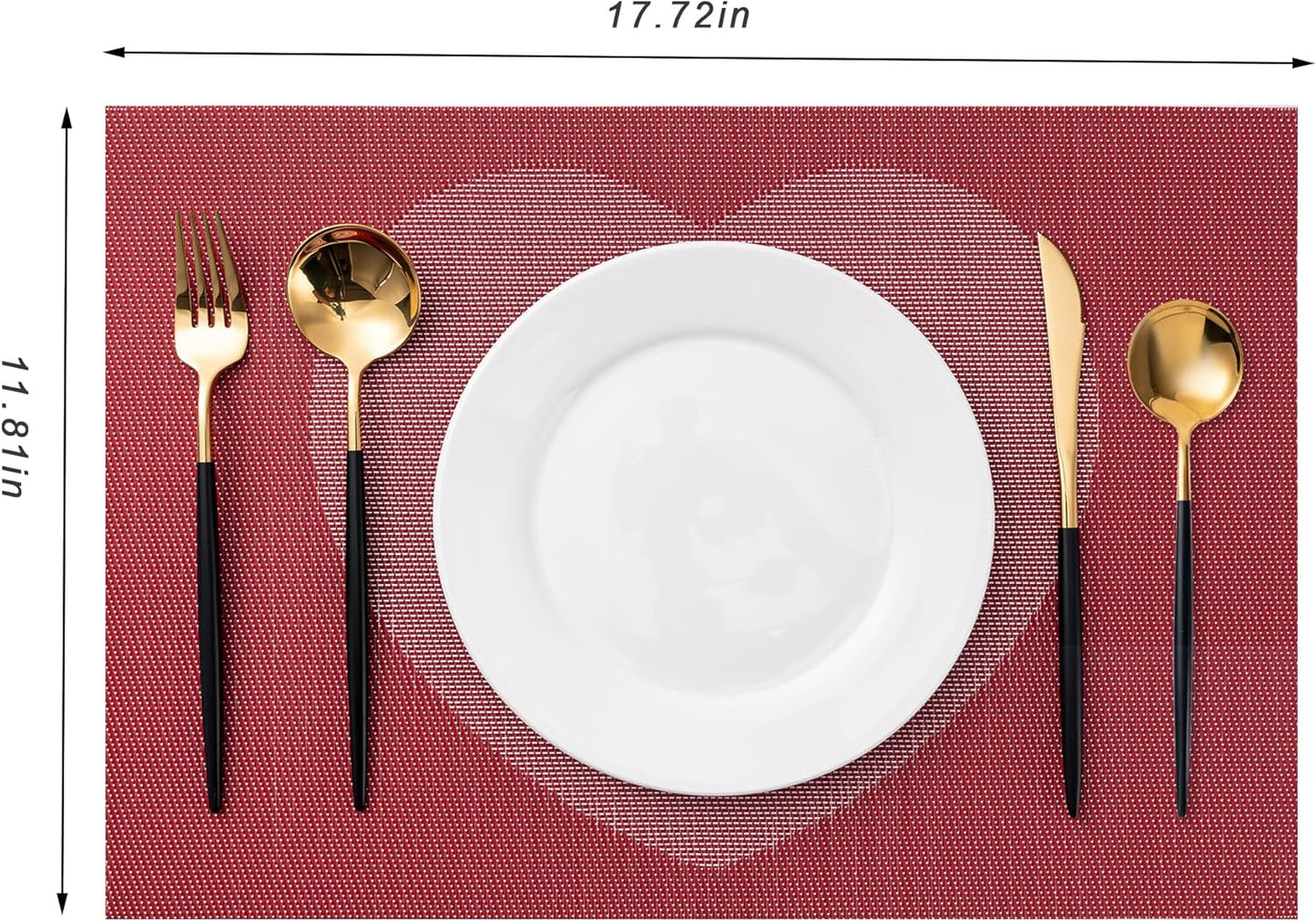 CADONO Placemats Set of 4 Washable Indoor/Outdoor Vinyl Place Mats for Dining Table Durable Non-Slip Heat Resistant PVC Weave Table Mats（Red Pink Heart）