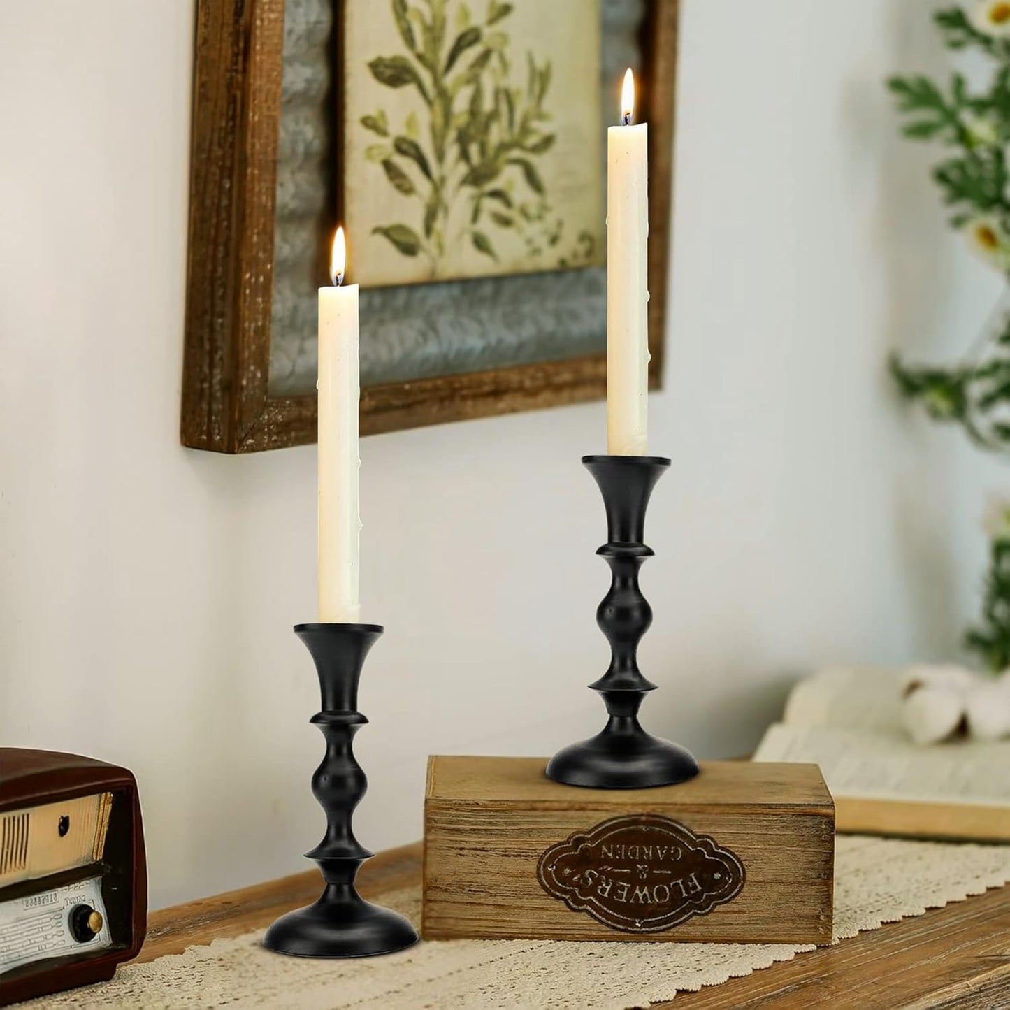 Rely+ Black Candle Holders Set of 2 Decorative Centerpiece Table Candlesticks Holders for Taper Candles Home Decor Easter Candle Holders for Dinner Party Wedding Decorations