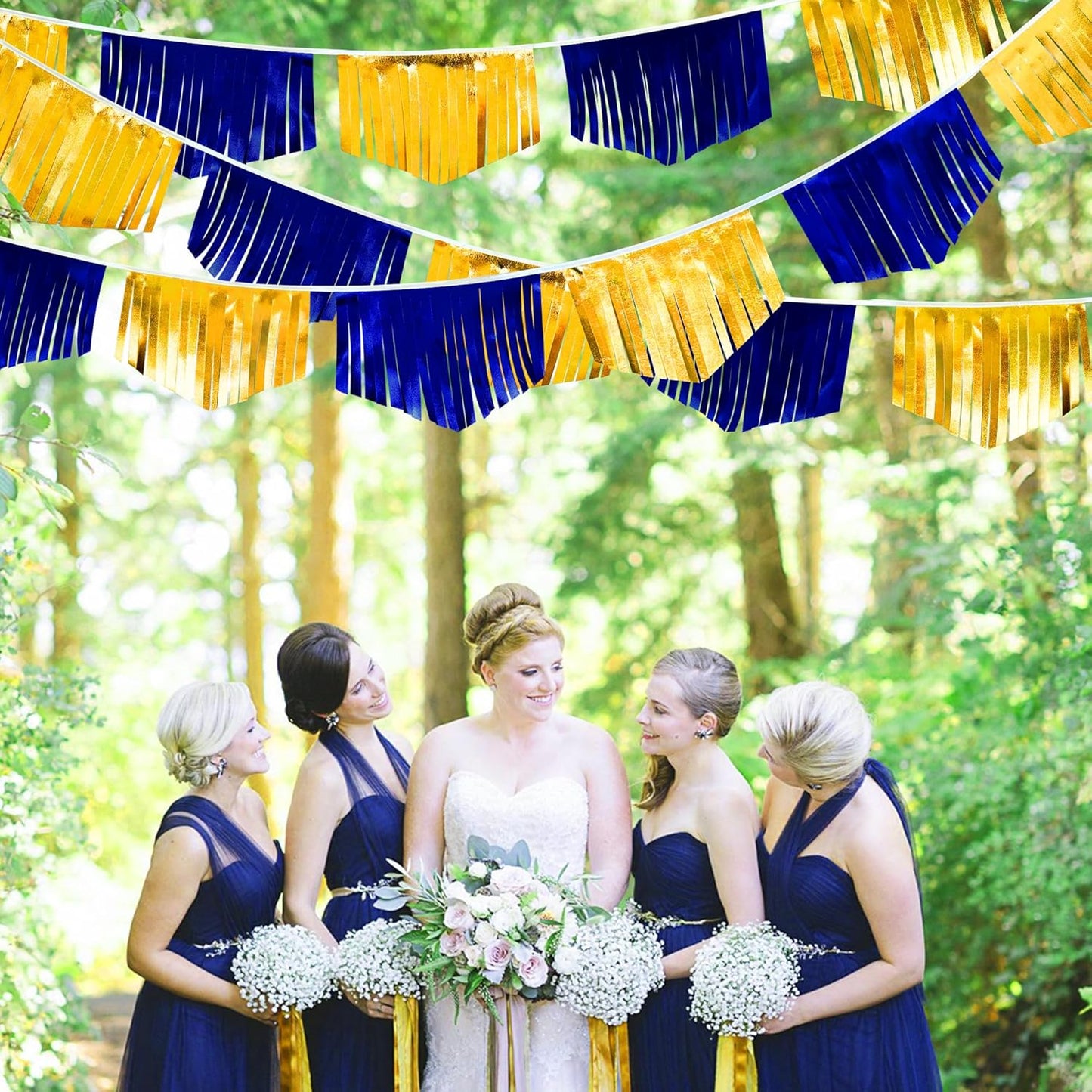 Royal Blue Gold Tassel Banner Metallic Fabric Pennant Bunting Flag for Graduation Retirement Bachelorette Birthday Engagement Wedding Bridal Shower Nautical Ahoy Achor Party Decorations Supplies
