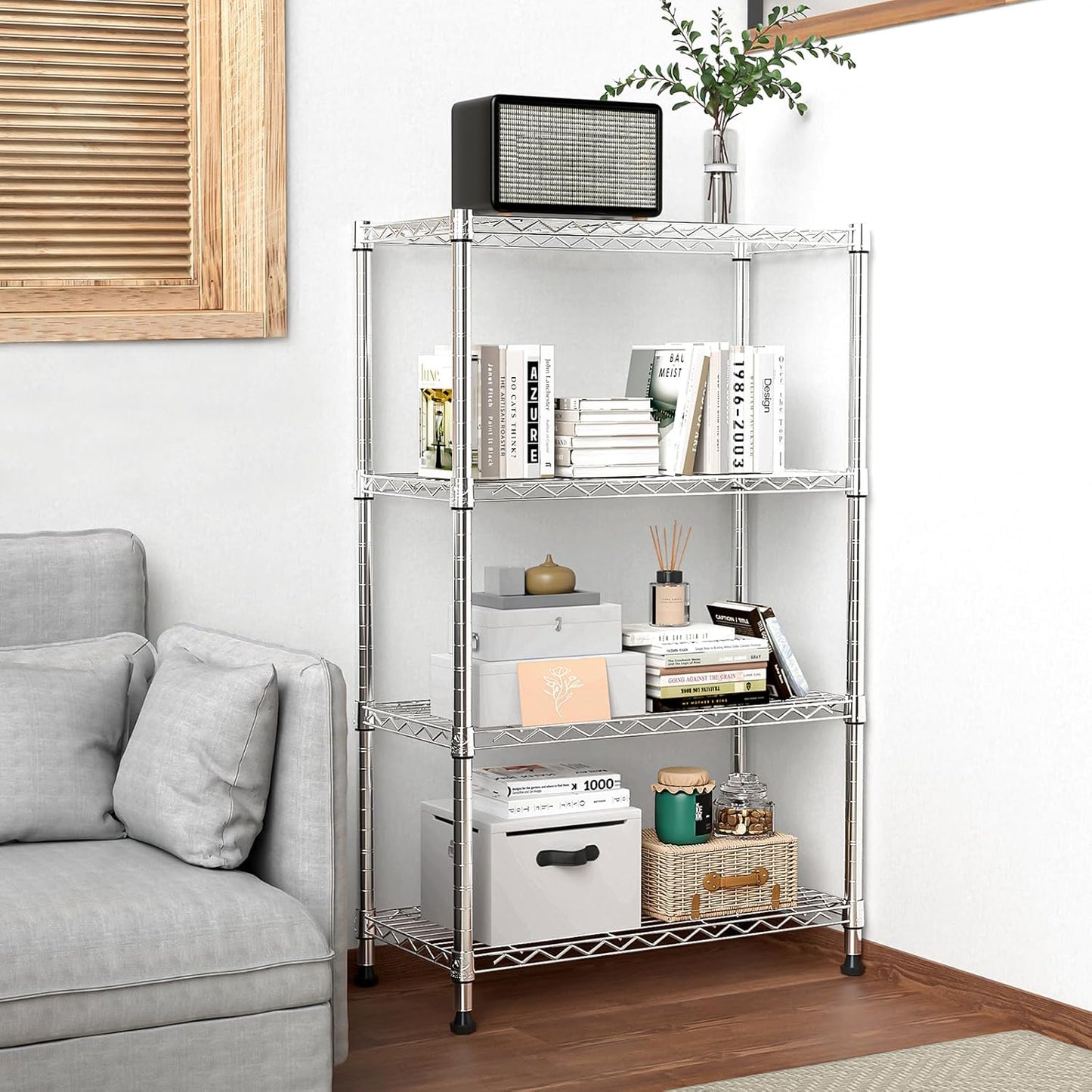 1000 lbs Storage Shelving 4-Tier Utility Shelving Unit Steel Organizer Wire Rack for Home,Kitchen,Office,Chrome (13.7" D x 23.6" W x 53.4" H)