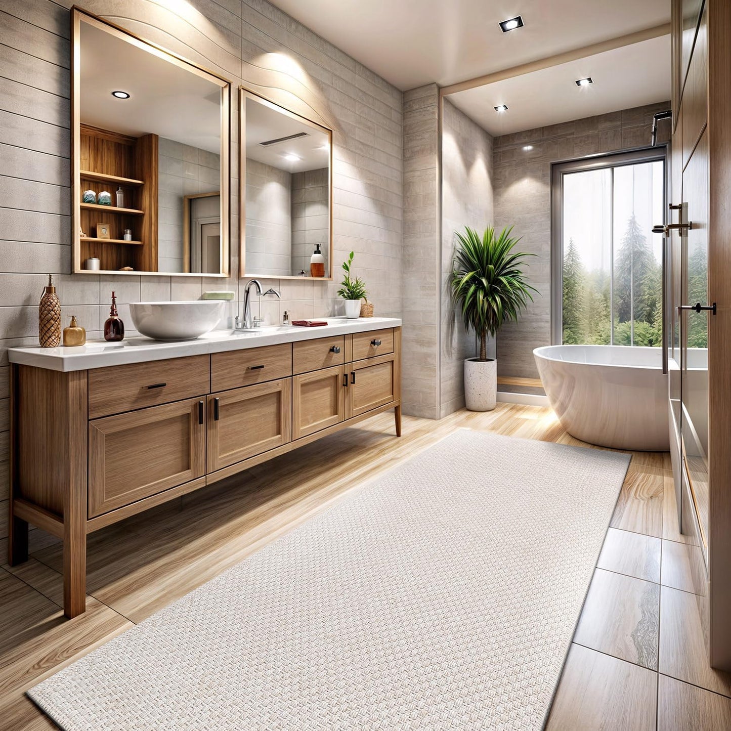 CAMILSON Indoor and Outdoor Runner Rug Off-White Solid Woven Design Easy-Cleaning Non Shedding Farmhouse Living Room Bedroom Garden Patio and Kitchen Washable Outside Carpet Alfombras (2x7)