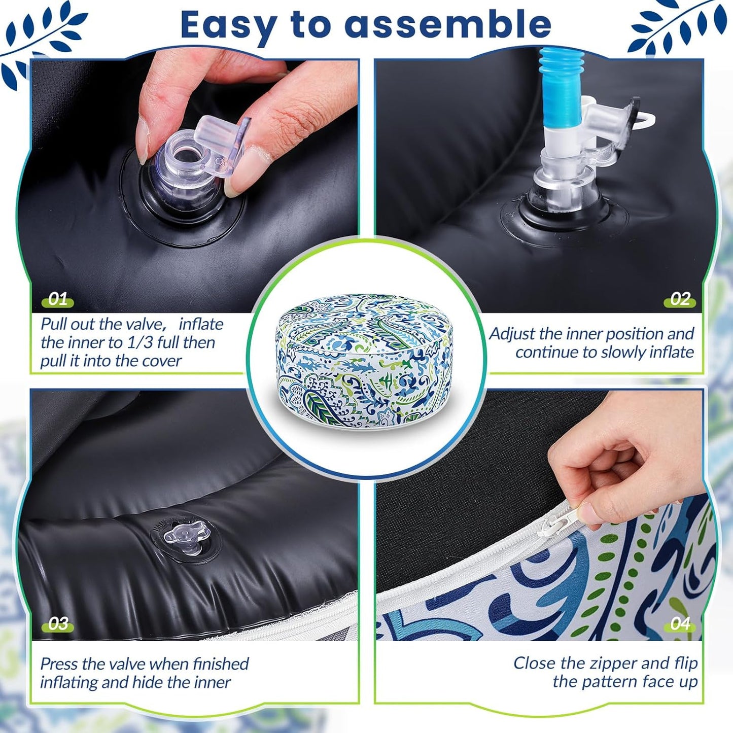 1 Pack Outdoor Inflatable Ottoman Waterproof Inflatable Pouf Foot Rest with Handle D21 x H9 Portable Outdoor Foot Rest for Patio Garden Camping or Home