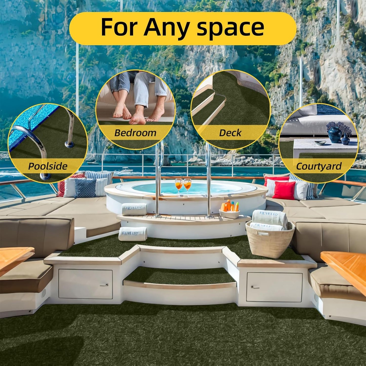 Marine Carpet,6 FT x 23 FT Olive Green Indoor Outdoor Carpet 0.2" Thick with Water-Proof TPE Backing, Non-Slide for Home, Patio, Porch, Deck