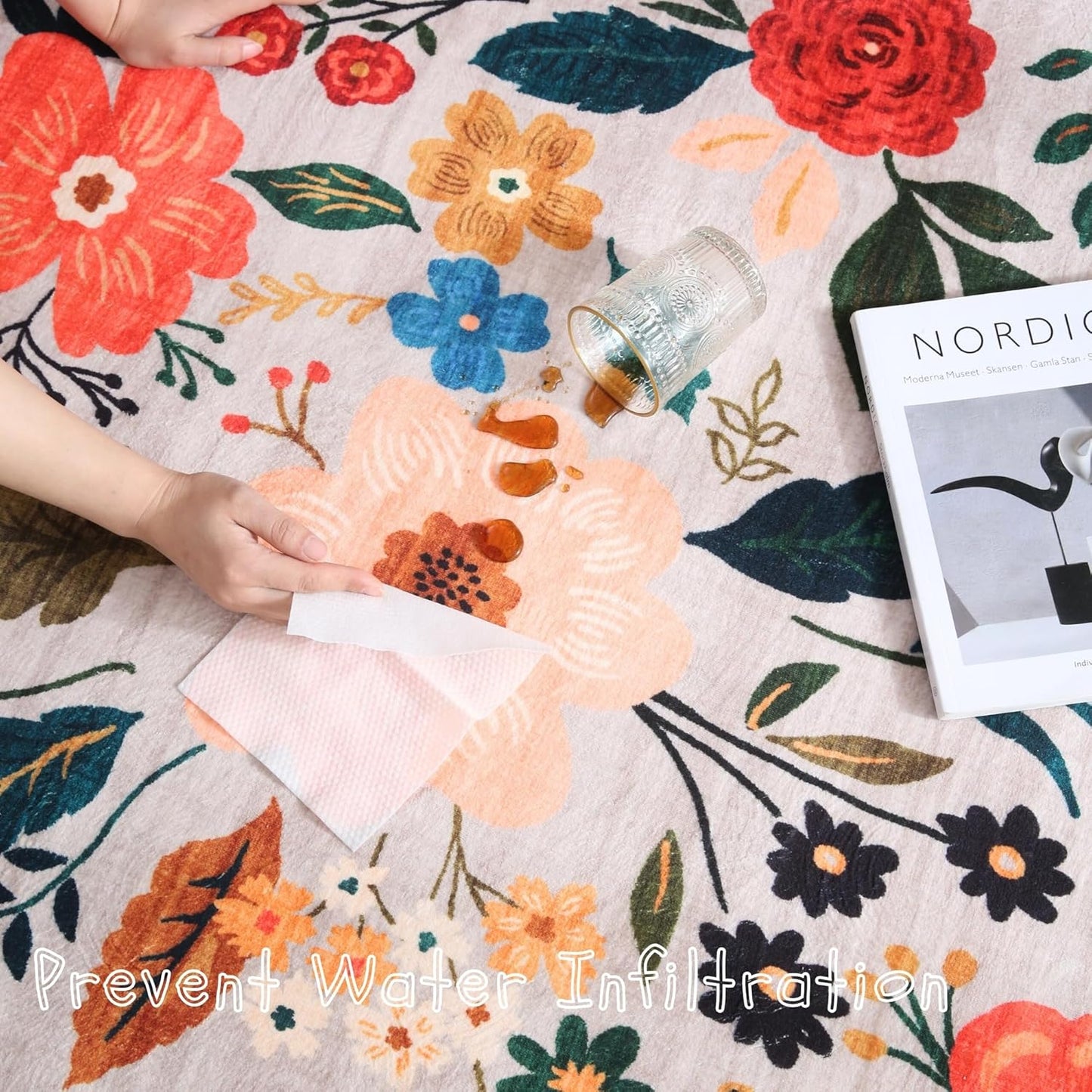 Runner Rug for Hallways Kitchen Rug Non Slip 2'6''x8' Washable Rugs with Rubber Backing Soft Floral Carpet Runner for Hallways, Kitchen, Laundry, Bedroom, Bathroom(Beige)