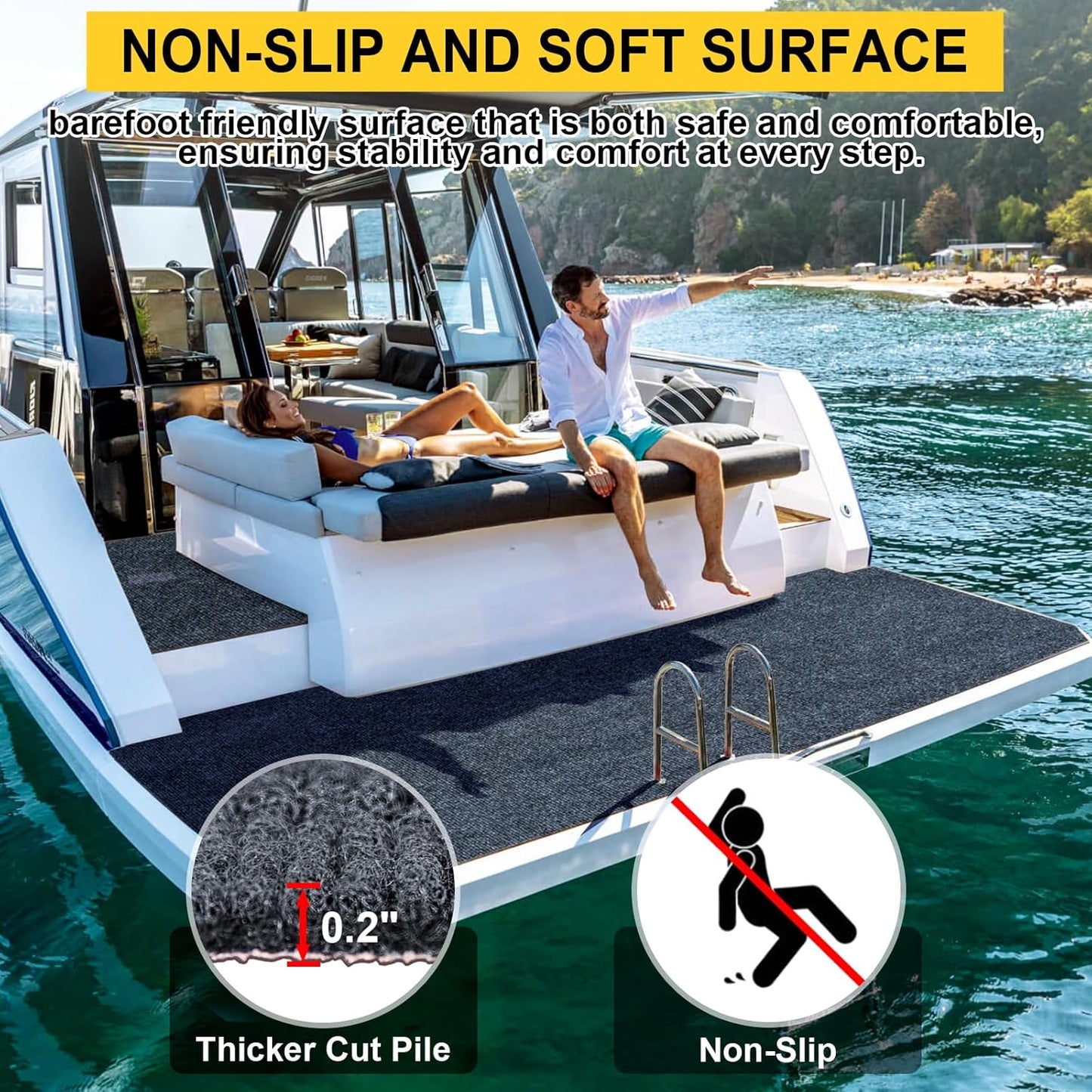 Marine Carpet,6 FT x 10 FT Dark Gray Indoor Outdoor Carpet 0.2" Thick Boat Carpet with Water-Proof TPE Backing, Non-Slide Outdoor Marine Carpet Roll for Home, Patio, Porch, Deck