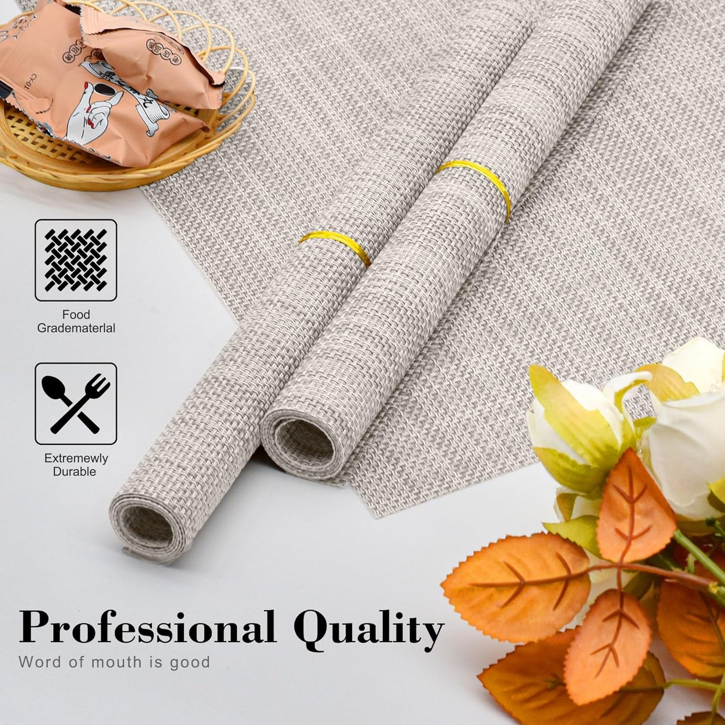 CADONO Placemats Set of 6 Washable Indoor/Outdoor Vinyl Place Mats for Dining Table Durable Non-Slip Heat Resistant PVC Weave Table Mats（Red Pink Heart）