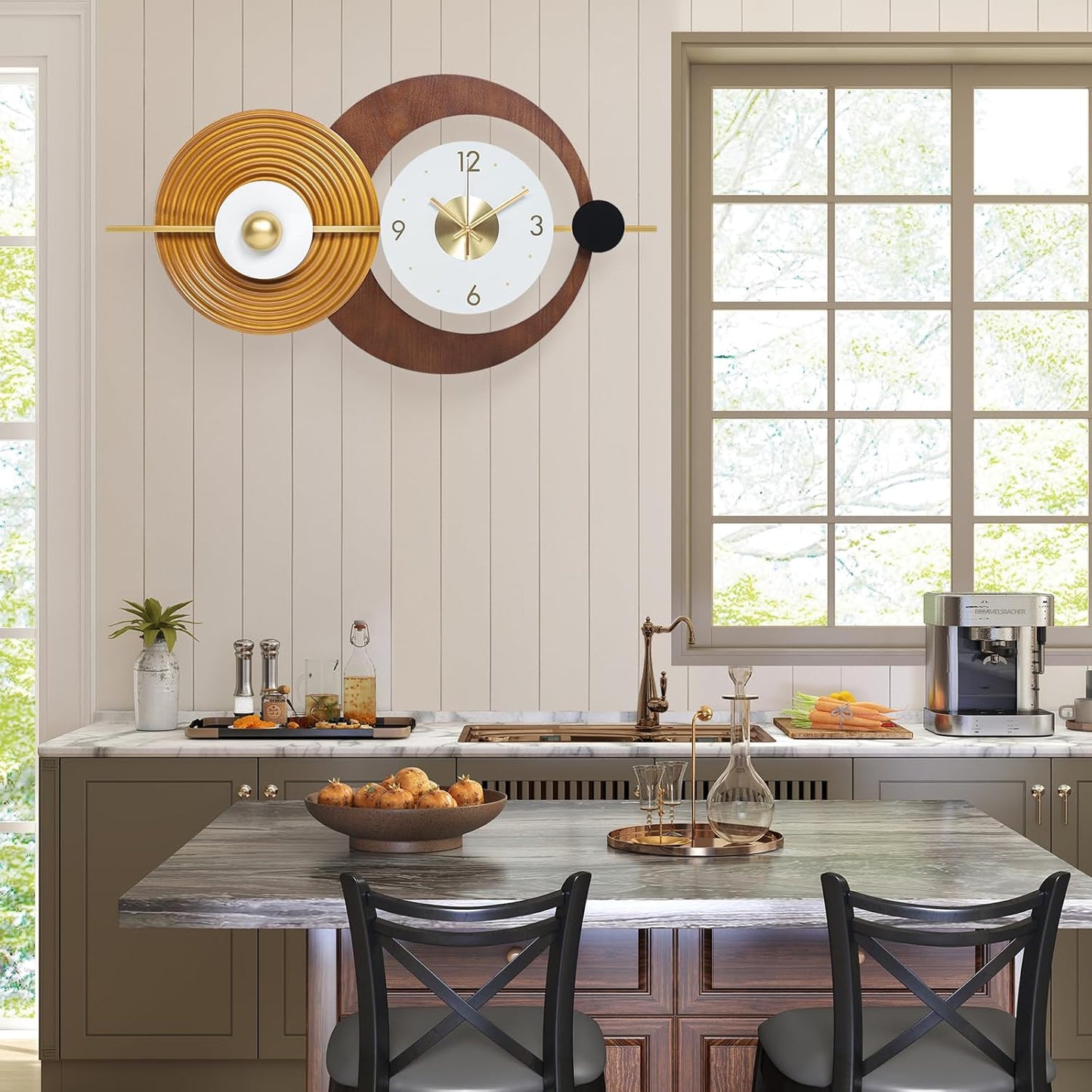 Wall Clock Modern Battery Operated Big Clocks Metal and Wooden Nordic Style Large Wall Watch Decorative Timepiece Perfect for Home,Living,Bedroom 23X15inch