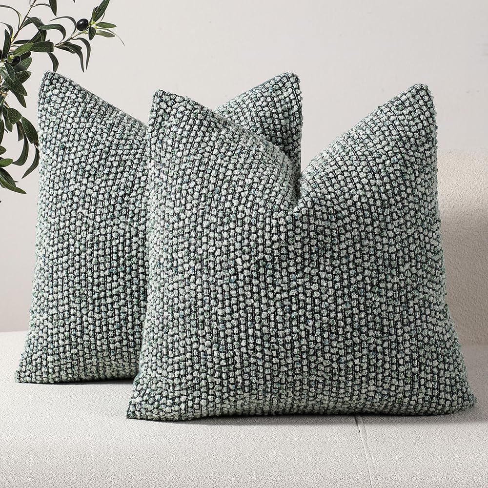 Striped Throw Pillow Covers 24x24 Set of 2 Green Textured Boucle Chic Morden Boho Accent Farmhouse Square Decorative Couch Pillow Covers for Home Decor Bed Sofa Living Room