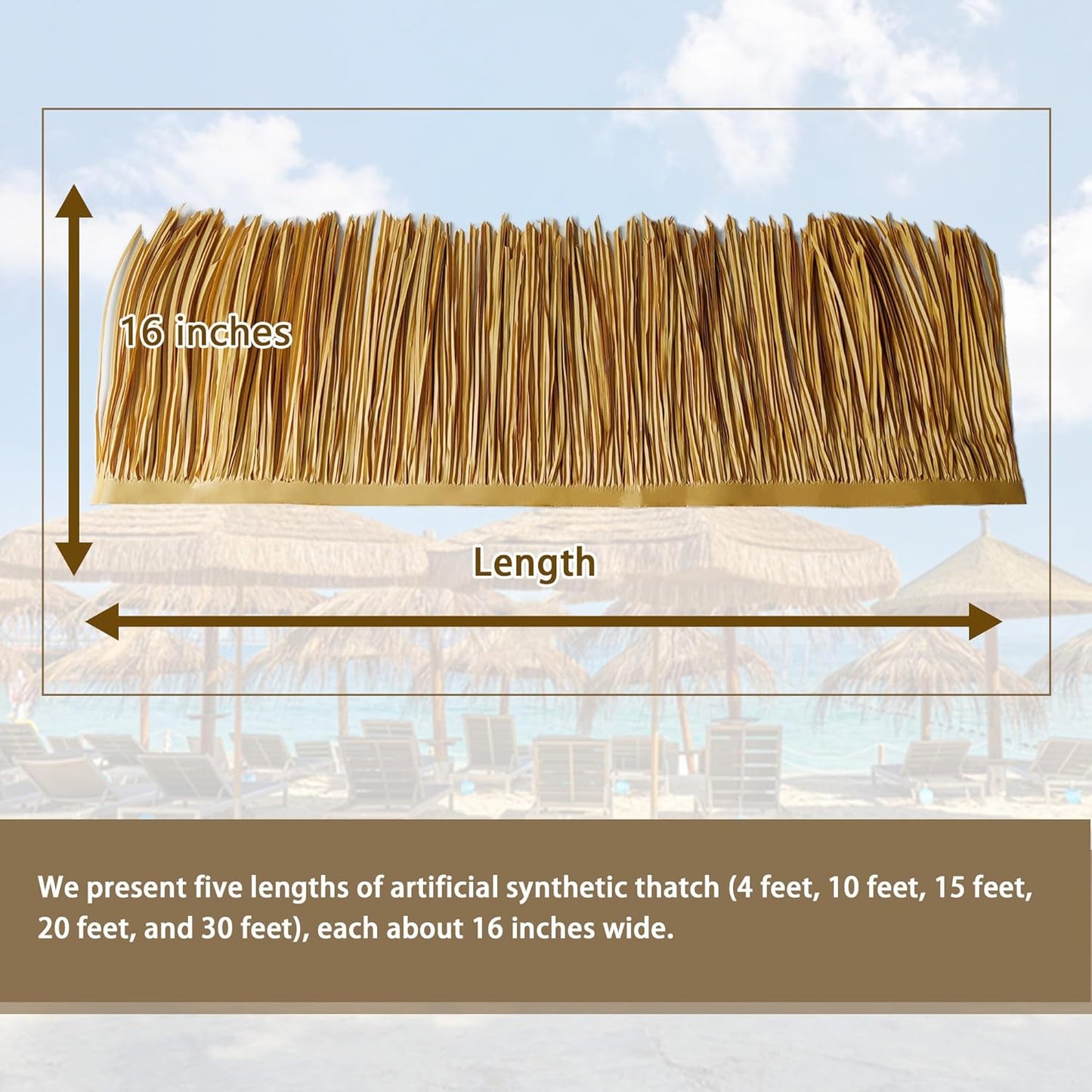 Premium Mexican Style Artificial Palm Thatch Roof Rolls. 5 Lengths, 2 Colors. Waterproof. Easy Install. Ideal for Tiki Bars, Parties, Gardens & Fences (10ft x 16in - Palm Color Thatch)