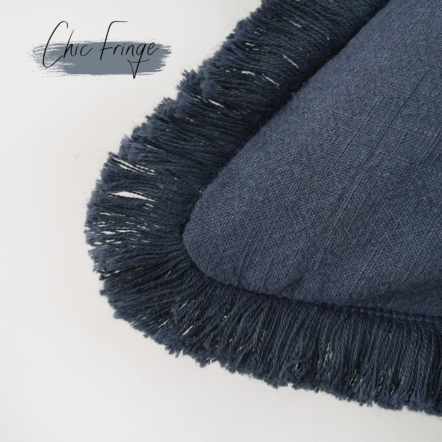 Foindtower Set of 2 Decorative Linen Fringe Throw Pillow Covers Cozy Boho Farmhouse Cushion Cover with Tassels Soft Accent Pillowcase for Couch Sofa Bed Living Room Home Decor,18×18 Inch,Navy Blue