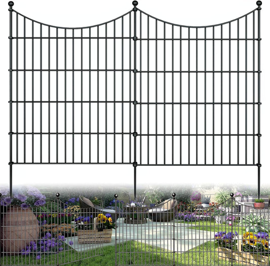 10 Panels Garden Fence Dog Fence Outdoor for Yard, 32in H x 23.6ft L Rustproof Metal Fencing with Ground Stakes | No Dig Animal Proof Containment for Pets/Rabbits | Durable Patio Security Panels