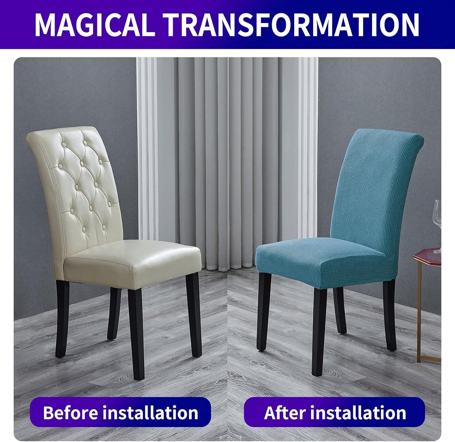 Howhic Stretch Chair Covers for Dining Room Set of 4, Removable Washable Dining Room Chair Covers, Dining Chair Slipcovers Seat Protector, Great Decoration for Home and Banquet (Dusty Blue, 4 Pack)