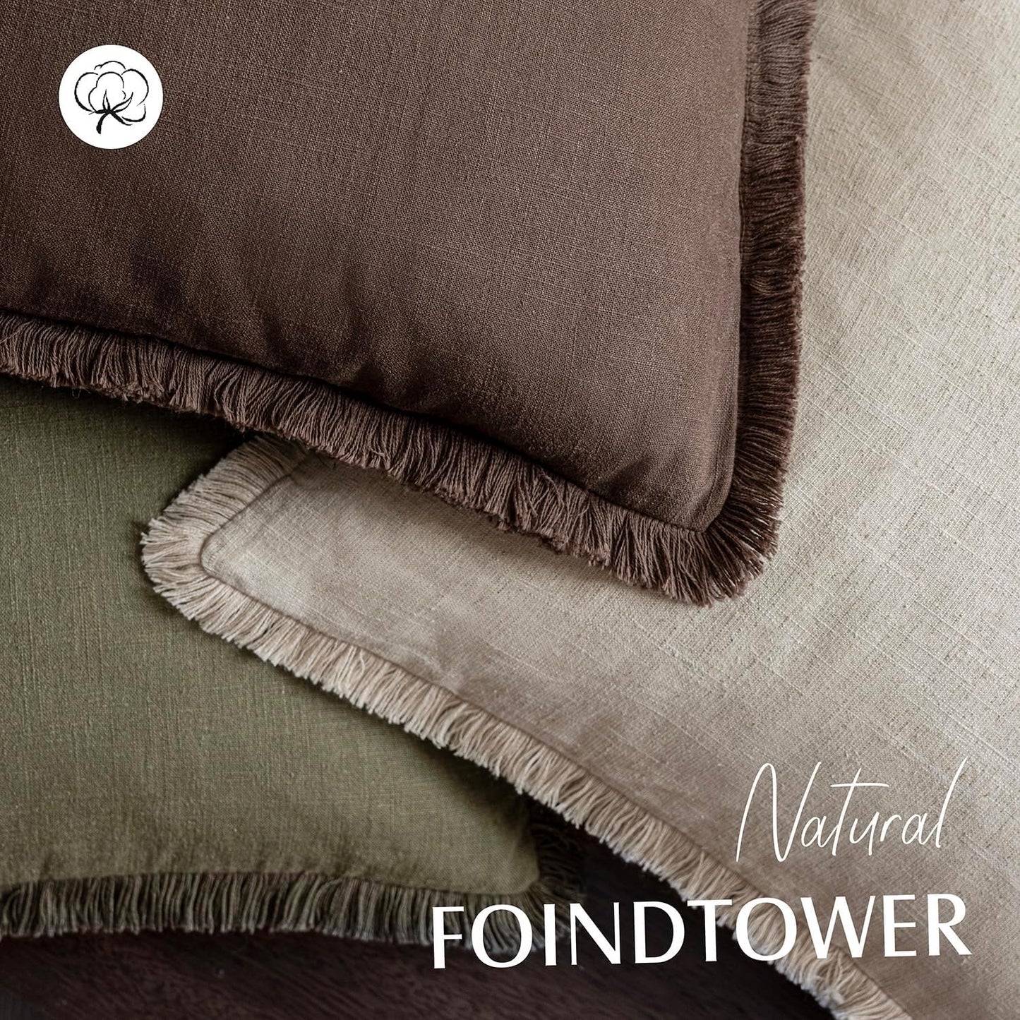 Foindtower Set of 2 Decorative Linen Fringe Throw Pillow Covers Cozy Boho Farmhouse Cushion Cover with Tassels Soft Accent Pillowcase for Couch Sofa Bed Living Room Home Decor,26×26 Inch,Reddish Brown