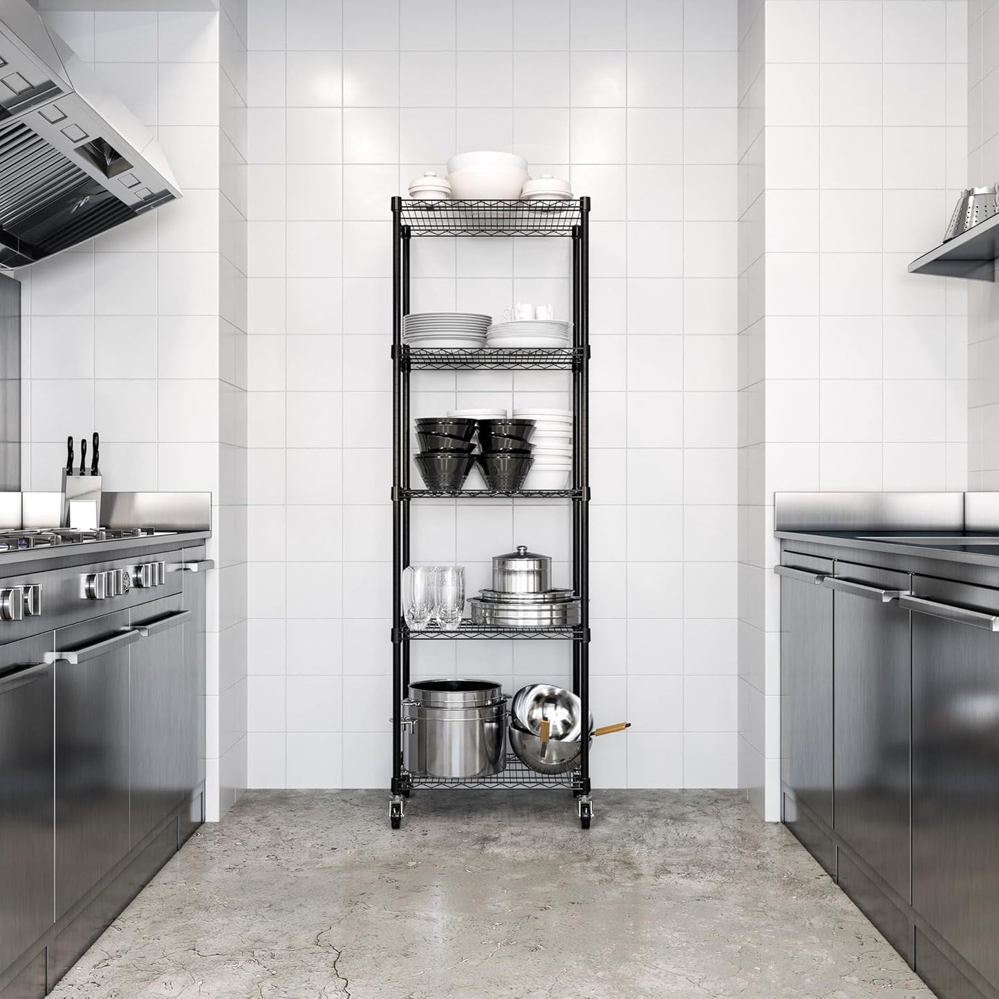 Seville Classics UltraDurable Heavy Duty NSF Solid Steel Wire Rack Storage Unit, Organizer for Garage, Warehouse, Office, Restaurant, Classroom, Kitchen, Black, 5-Tier Shelving, 24" W x 18" D