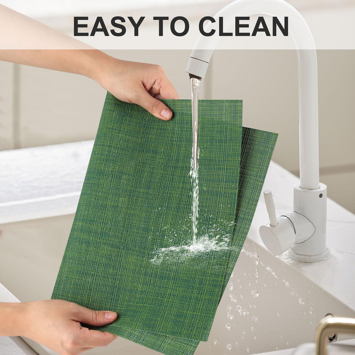 Vinyl Placemats Set of 4, PVC Woven Washable Non-Slip Table Mats, Heat Resistant Wrinkle Free Place Mats for Dining Table, Easy to Clean (4, Green)