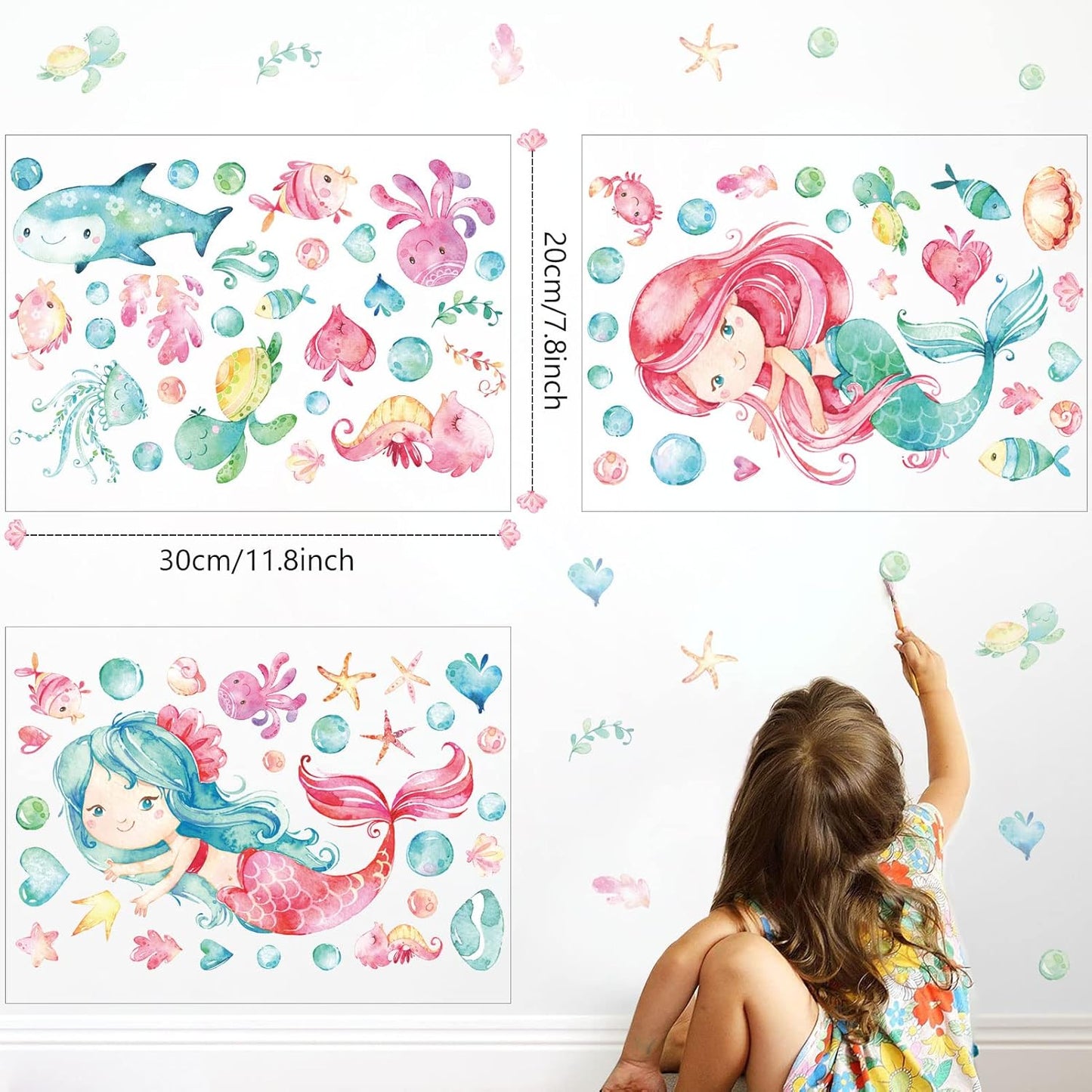 Luminous Mermaid Wall Stickers Decals,Glow in The Dark Mermaid Starfish Wall Decals, Glowing Self-Adhesive Stickers for Ceiling Decor, Kids Baby Room Wall Stickers Decoration for Girls Gifts (meireny)