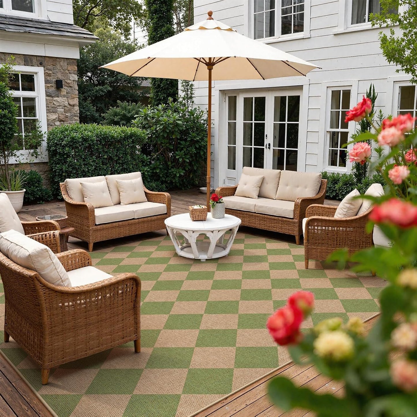 Lahome Checkered Dining Living Room Rug, 8x10 Washable Indoor Outdoor Easy Jute Rug, Farmhouse Neutral Diamond Non Slip Non Shedding Floor Carpet for Sunroom Deck Classroom Office