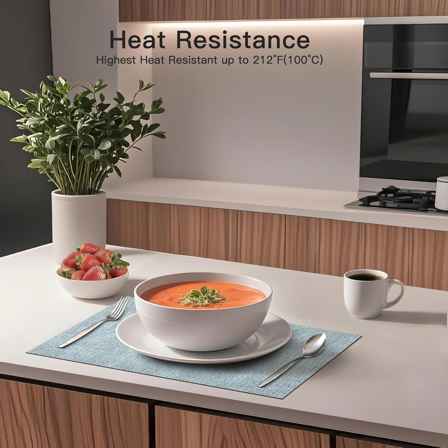 DOLOPL Placemats Set of 4, Reversible Wipeable & Heat Resistant Place Mats, Modern Faux Leather Table Mats for Kitchen, Neutral Waterproof Tablemats for Dining Table Decor, Wedding, Party(Dusty Blue)