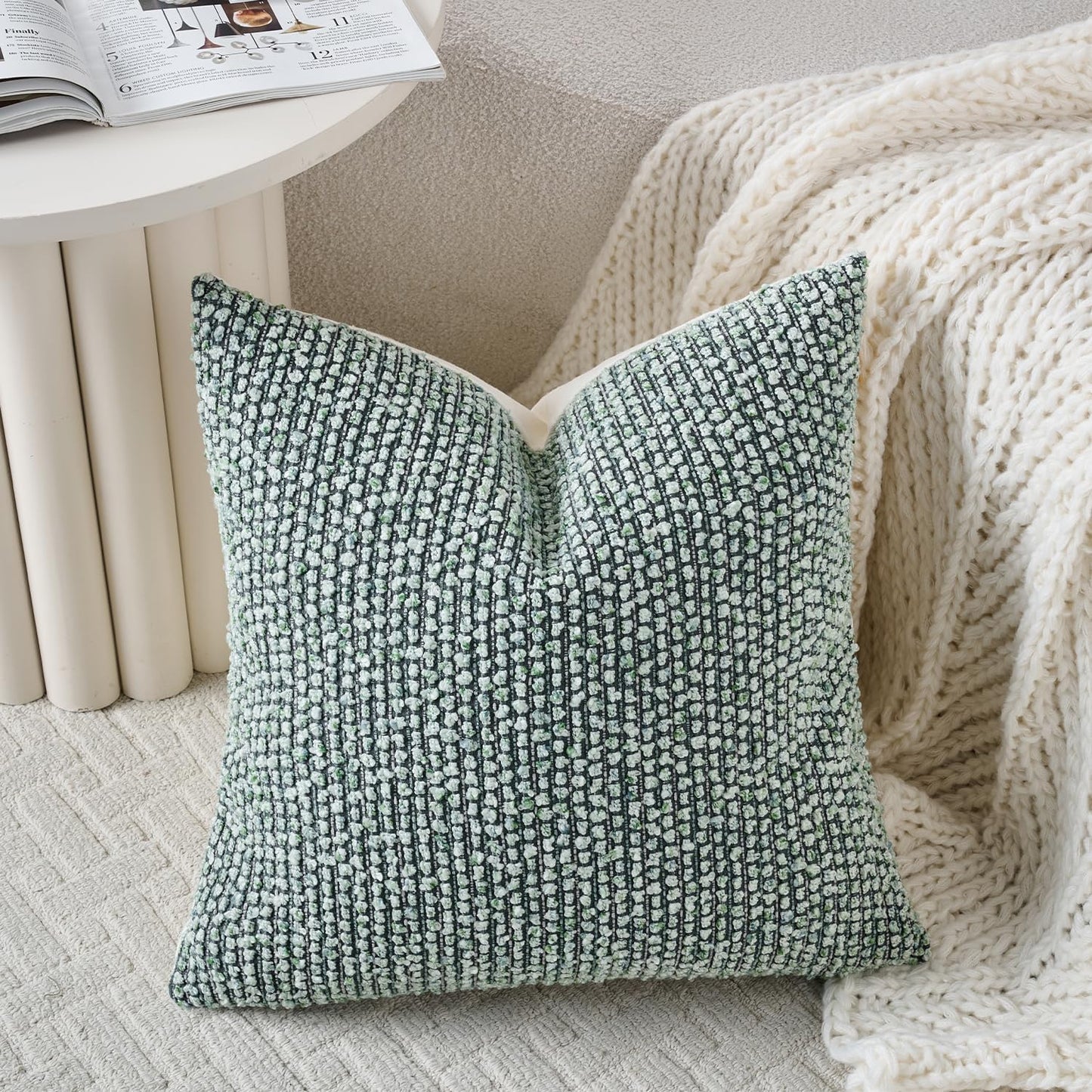 Striped Throw Pillow Covers 20x20 Set of 2 Green Textured Boucle Chic Morden Boho Accent Farmhouse Square Decorative Couch Pillow Covers for Home Decor Bed Sofa Living Room