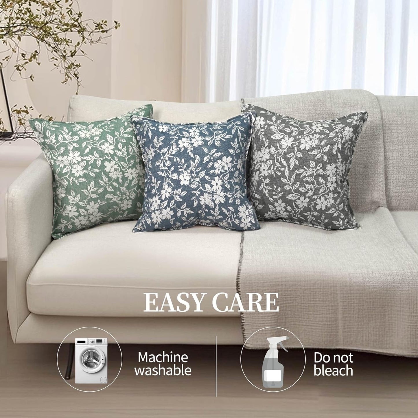 makkey Floral Pillow Covers 20x20 Inch Set of 2 Pastoral Throw Pillow Covers Jacquard Pillowcovers Couch Pillows for Living Room Farmhouse Accent Sofa Pillows