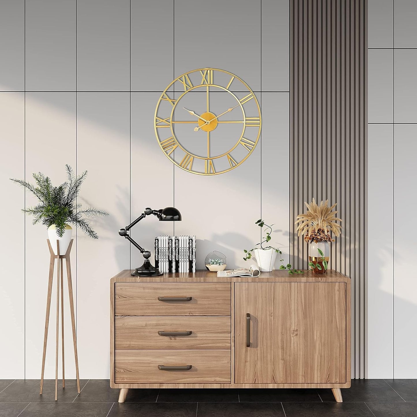 1st owned Large Wall Clock Silent Non-Ticking Roman Numerals Vintage Battery Operated (24 inch,18inch,16inch) Farmhouse Wall Clock for Living Room, Bedroom, Kitchen, Cafe Decor-Gold 40CM