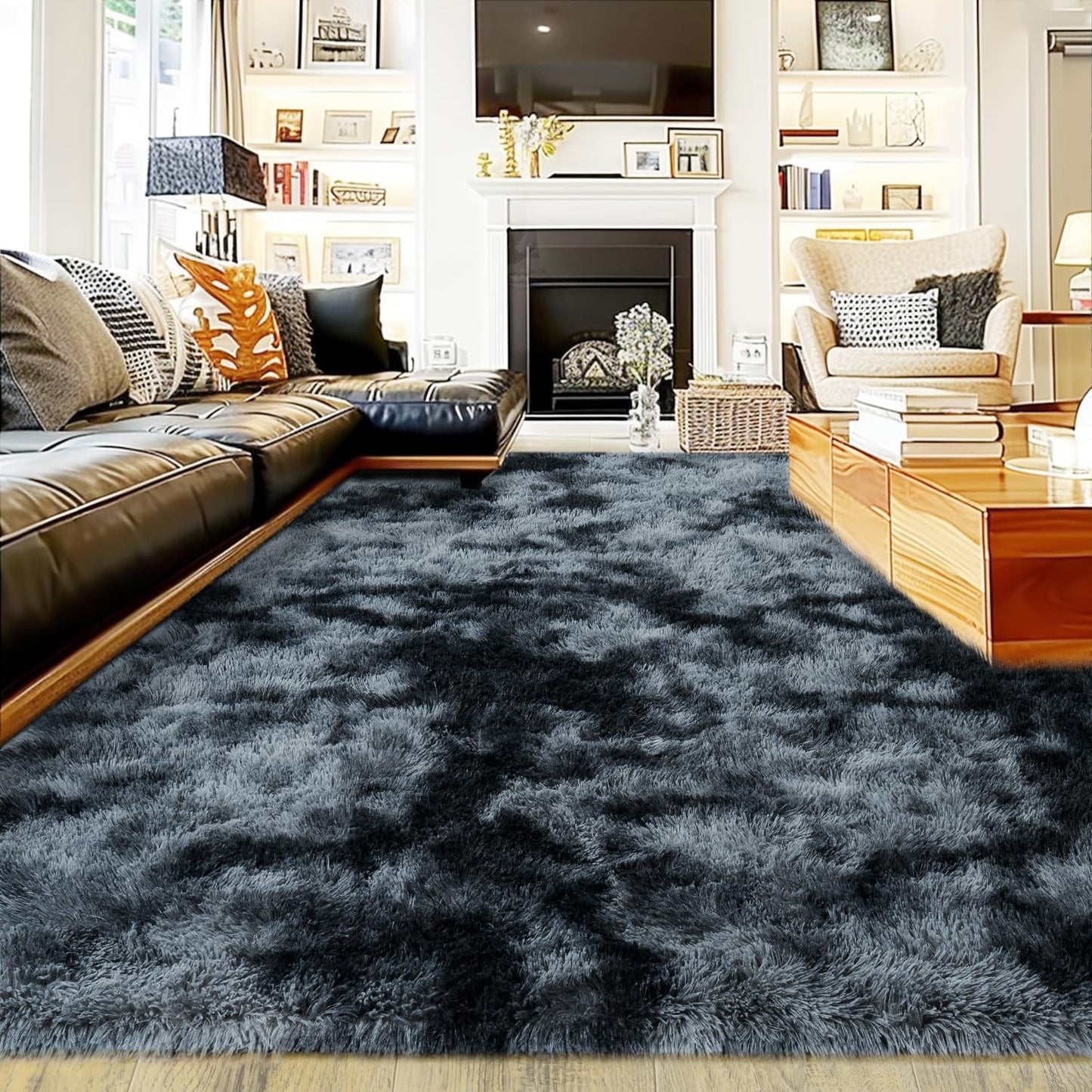 Rezutan 8x10 Rugs for Living Room, Large Comfy Modern Shaggy Rug Fuzzy Kids, Plush Indoor Nursery Classroom Home Decor Bedside with Non-Slip Bottom, Blue Gray, 8 X 10 Feet