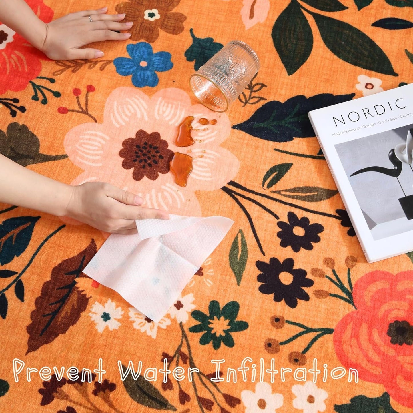 Living Room Rug 6x9 Rug Machine Washable Boho Area Rug Non Slip Floral Vintage Low Pile Large Rug for Living Room, Bedroom, Farmhouse, Dining Room, Kids Playroom(Yellow)