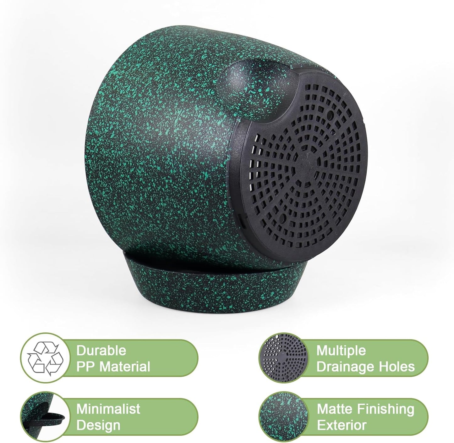 12/10/9 inch Large Self Watering Pots, Planter, Plant Pots with Mesh Drainage Holes for Indoor Outdoor Garden Plants, Plastic Flower Pots with Deep Reservoir, Black with Green Speckles