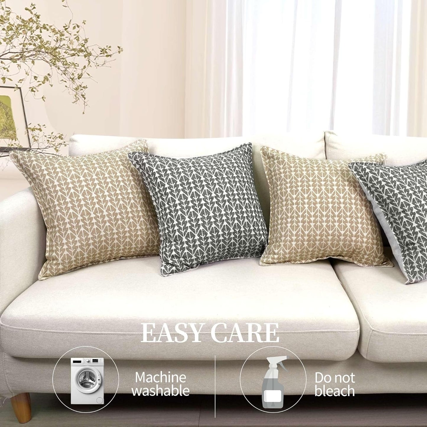 Floral Pillow Covers 18x18 Inch Set of 2 Pillow Cover Geometric Block Couch Pillows For Room Decorative Neutral Accent Throw Pillow Covers