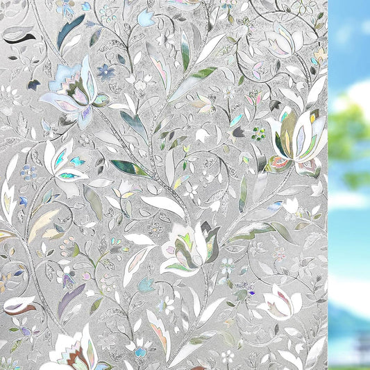 Kromapolis Window Film Privacy Frosted, Stained Glass Decorative Film, Non-Adhesive, No-Glue (35.4 x 314.9 inch)