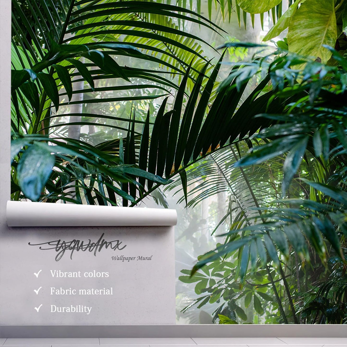 -Rainforest Leaves Fabric Wallpaper Green Trees Mural Bedroom 140" x 91" (Not Peel and Stick)