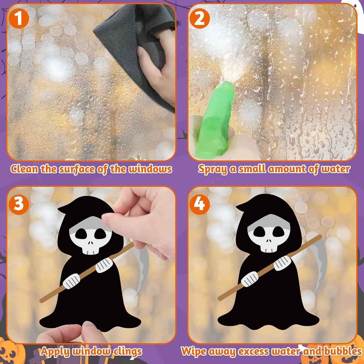 115PCS Halloween Window Clings, 9 Sheets Halloween Decorations, Cute Witch Tree Zombie Ghost Patterns PVC Window Stickers for Treat or Trick Party Favors Decal Supplies Decor Accessories