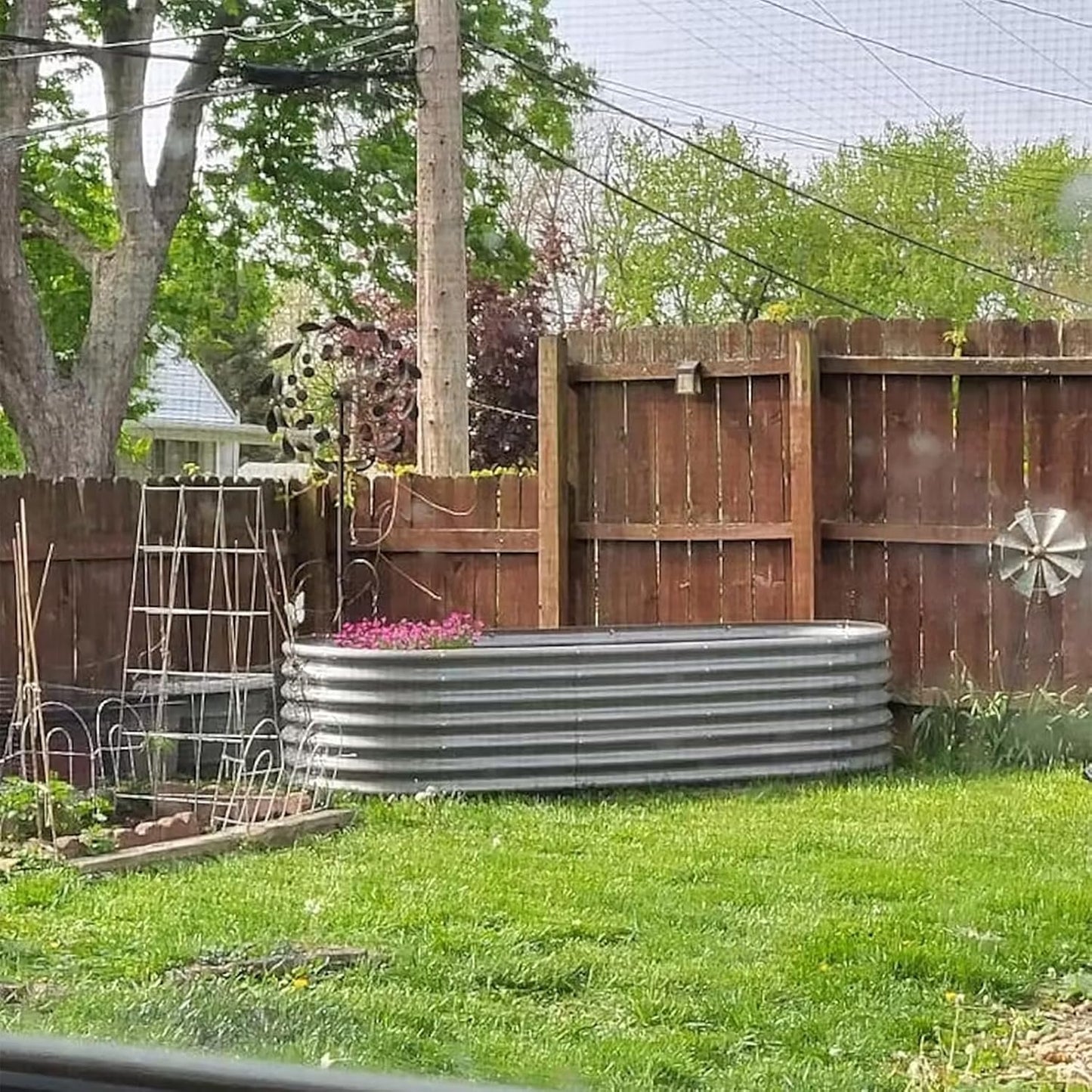 1 Pack 8x3x2FT Galvanized Raised Garden Bed Kit Oval Metal Ground Planter Box Outdoor Bottomless Planter Raised Beds for Vegetables Flowers Herbs Fruits, Gray