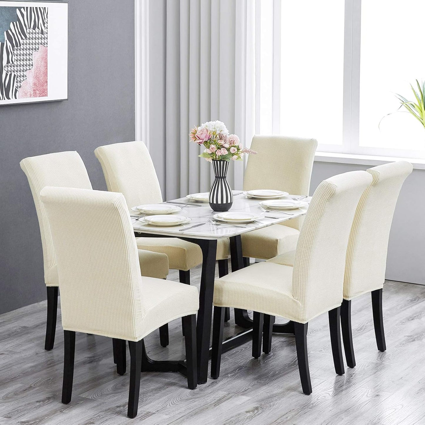 Howhic Stretch Chair Covers for Dining Room Set of 4, Removable Washable Dining Room Chair Covers, Dining Chair Slipcovers Seat Protector, Great for Home and Banquet Decoration (Ivory, 4 Pack)