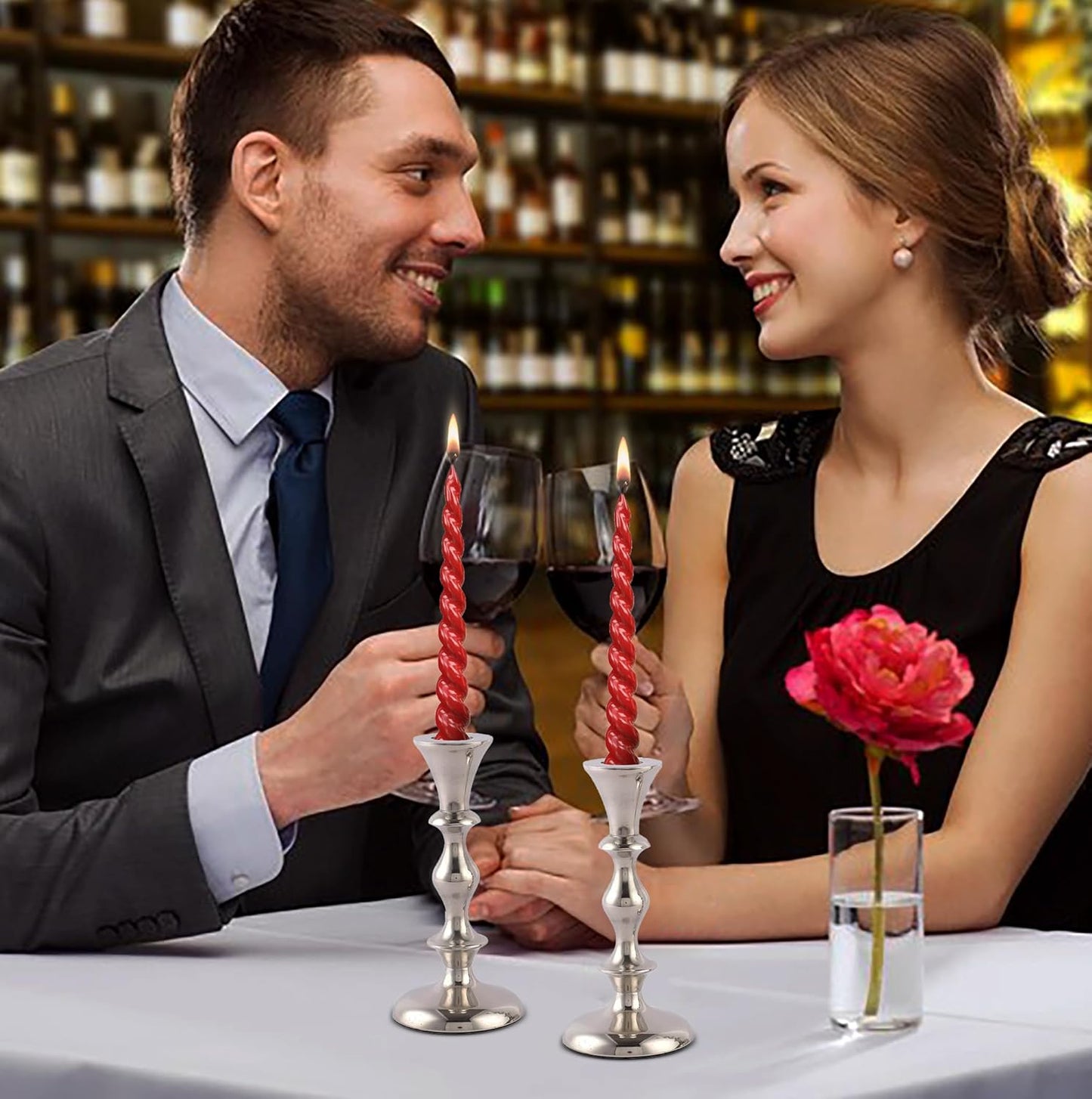 Rely+ Silver Candle Holders Set of 2 Decorative Centerpiece Table Candlesticks Holders for Taper Candles Home Decor Easter Candle Holders for Dinner Party Wedding Decorations