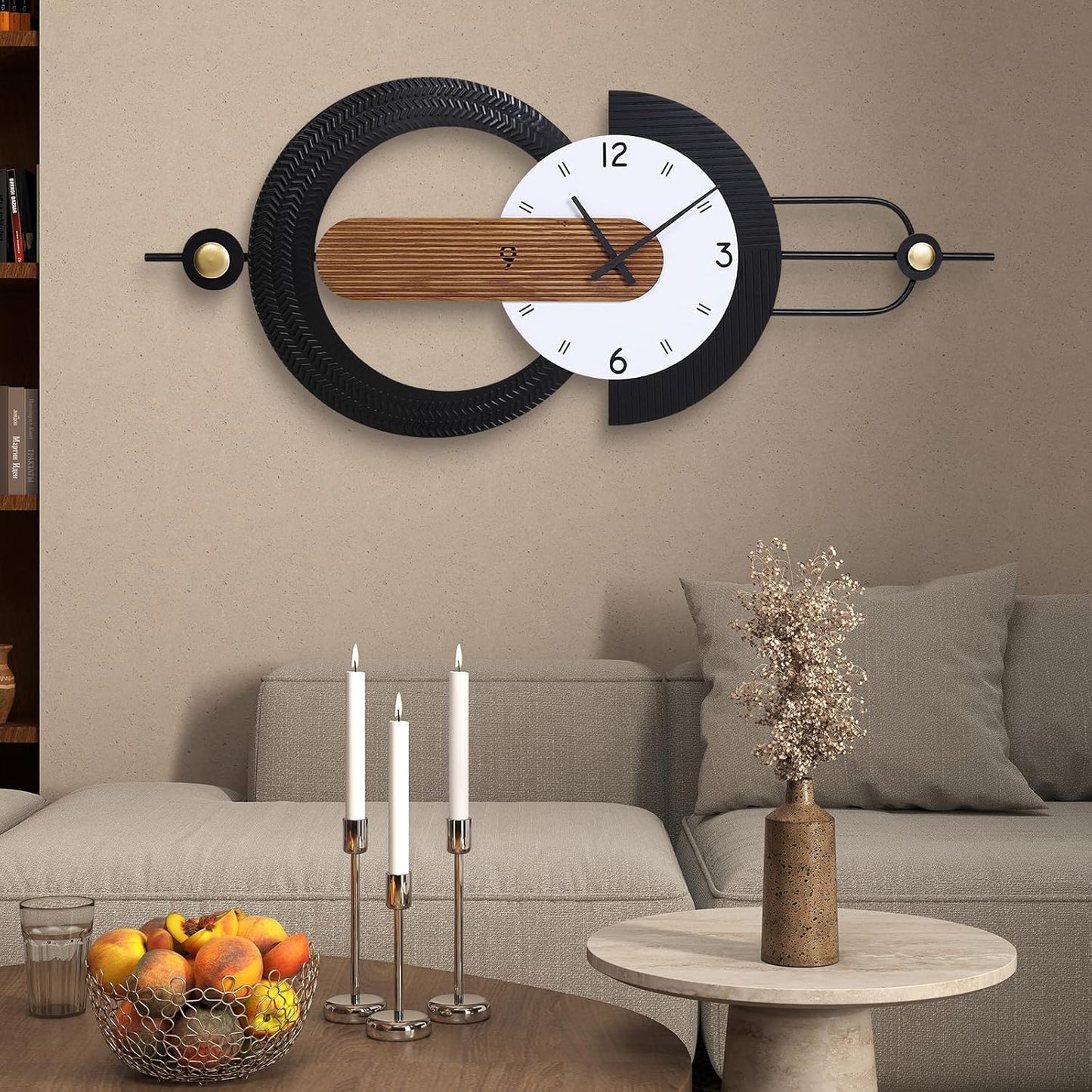 48x18 Inch Oversized Large Wall Clocks-Silent Non Ticking Battery Operated Modern Big Wood Decorative Metal Wall Clock for Living Room, Bedroom,Kitchen,Farmhouse,Office Decor - Black
