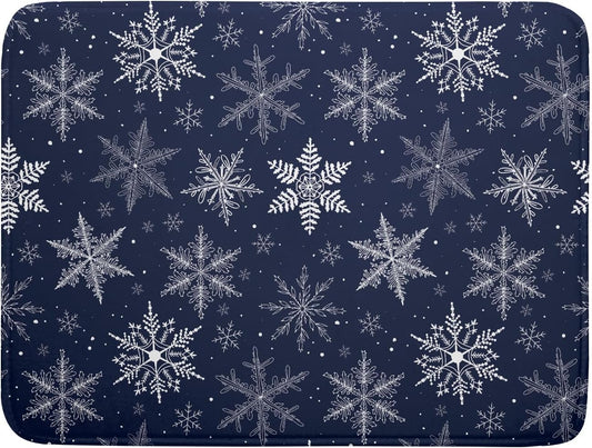 Winter Blue Snowflake Dish Drying Mat for Kitchen Counter Holiday Super Absorbent Reversible Microfiber Kitchen Countertop Protector Dishes Pad Large 18x24 inch
