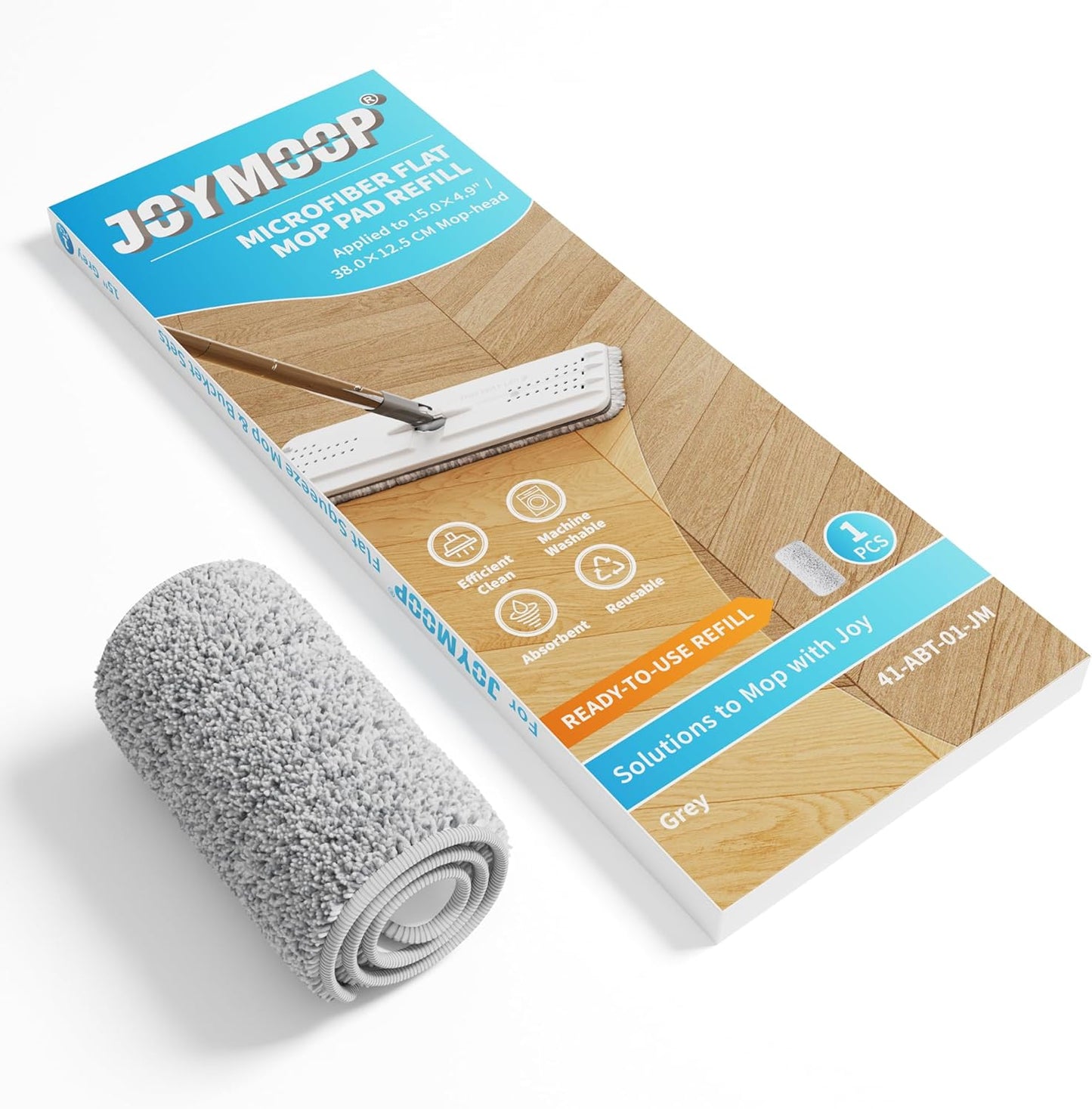 JOYMOOP Flat Mop Pad, Microfiber Mop Pad, Squeeze Mop Pads Replacement, 15" Refill 1 Pack - Grey