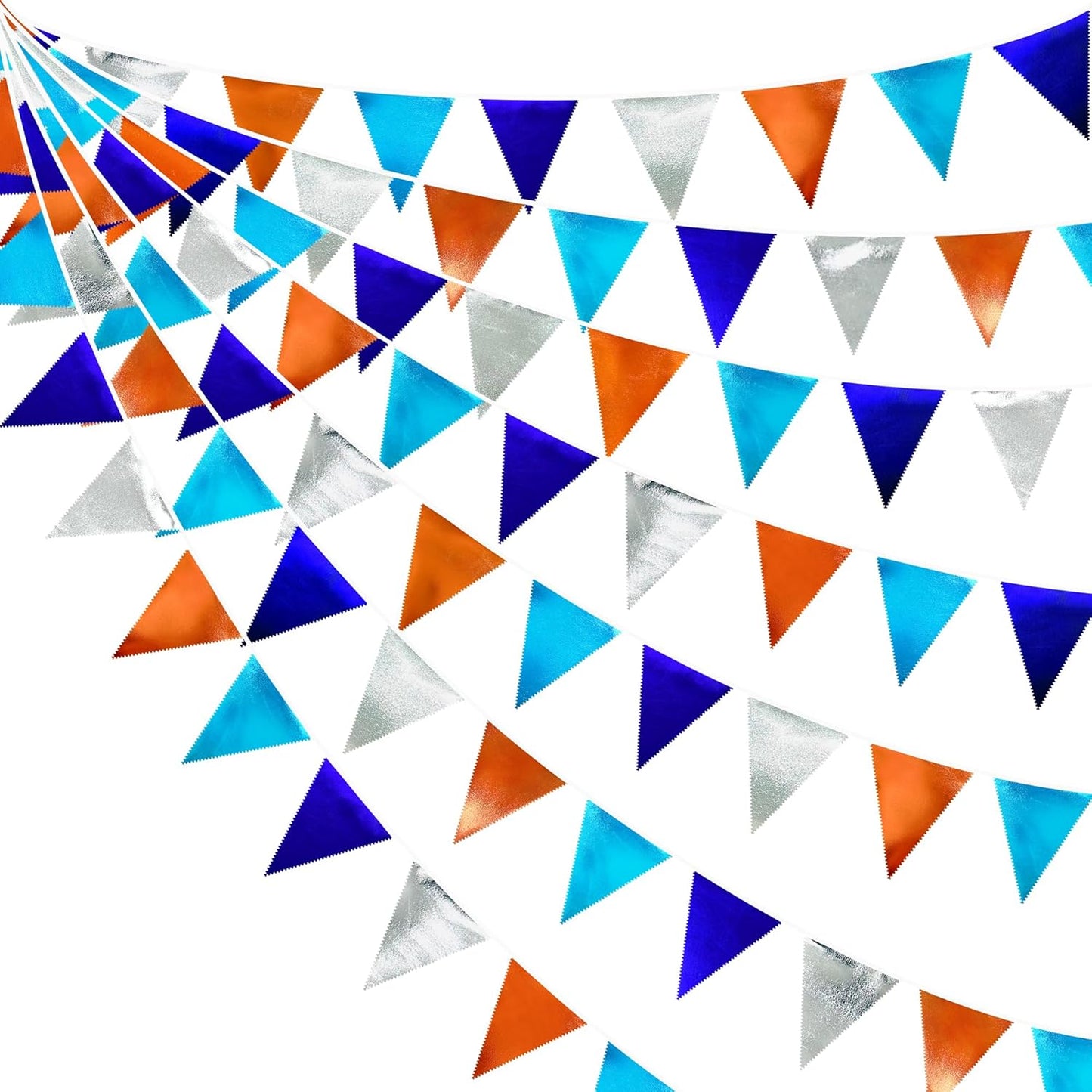 Orange Blue Silver Party Decorations Metallic Fabric Triangle Pennant Banner Flag Bunting Garland for Space Theme Birthday Wedding Bridal Shower Baby Shower Engagement Graduation Party Supplies