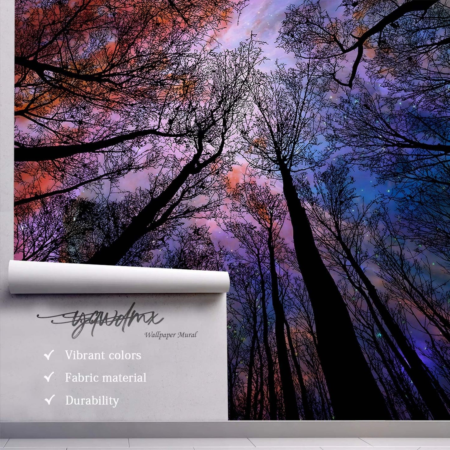 -Colorful Forest Beautiful Starry Tree Branches Wallpaper Bedroom XT14 L 180" x 115"