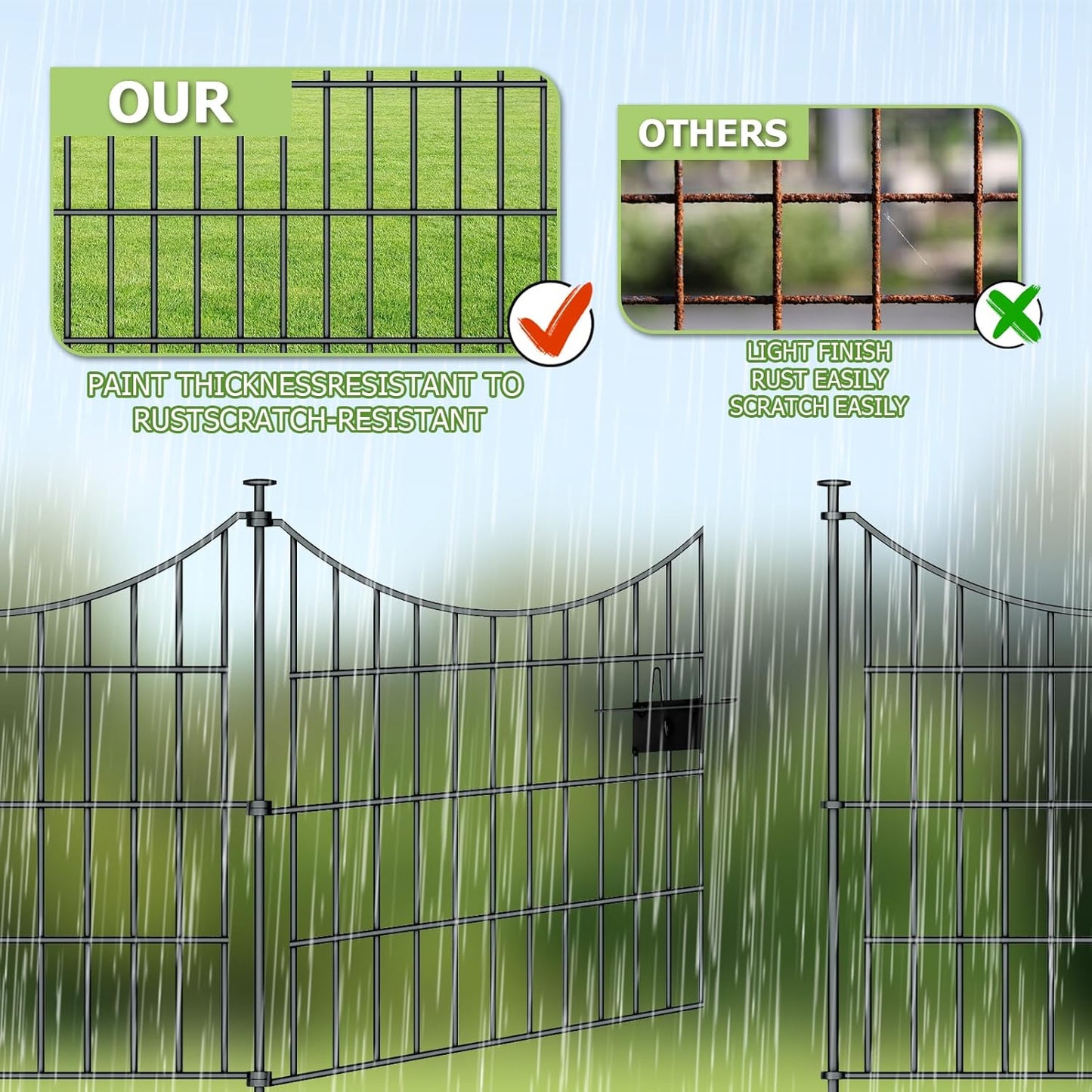 10 Panels Garden Fence Dog Fence Outdoor for Yard, 24in H x 20ft L Rustproof Metal Fencing with Ground Stakes | No Dig Animal Proof Containment for Pets/Rabbits | Durable Patio Security Panels