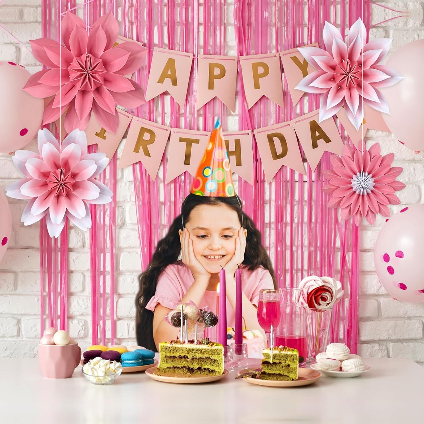 ADLKGG Paper Flower Fan Decorations, Pink Paper Fan Flower Wall Background for Classroom Decor, Tea Party, Spring Summer Party, Birthday, Baby Shower, Wedding, Nursery Decoration, Set of 4