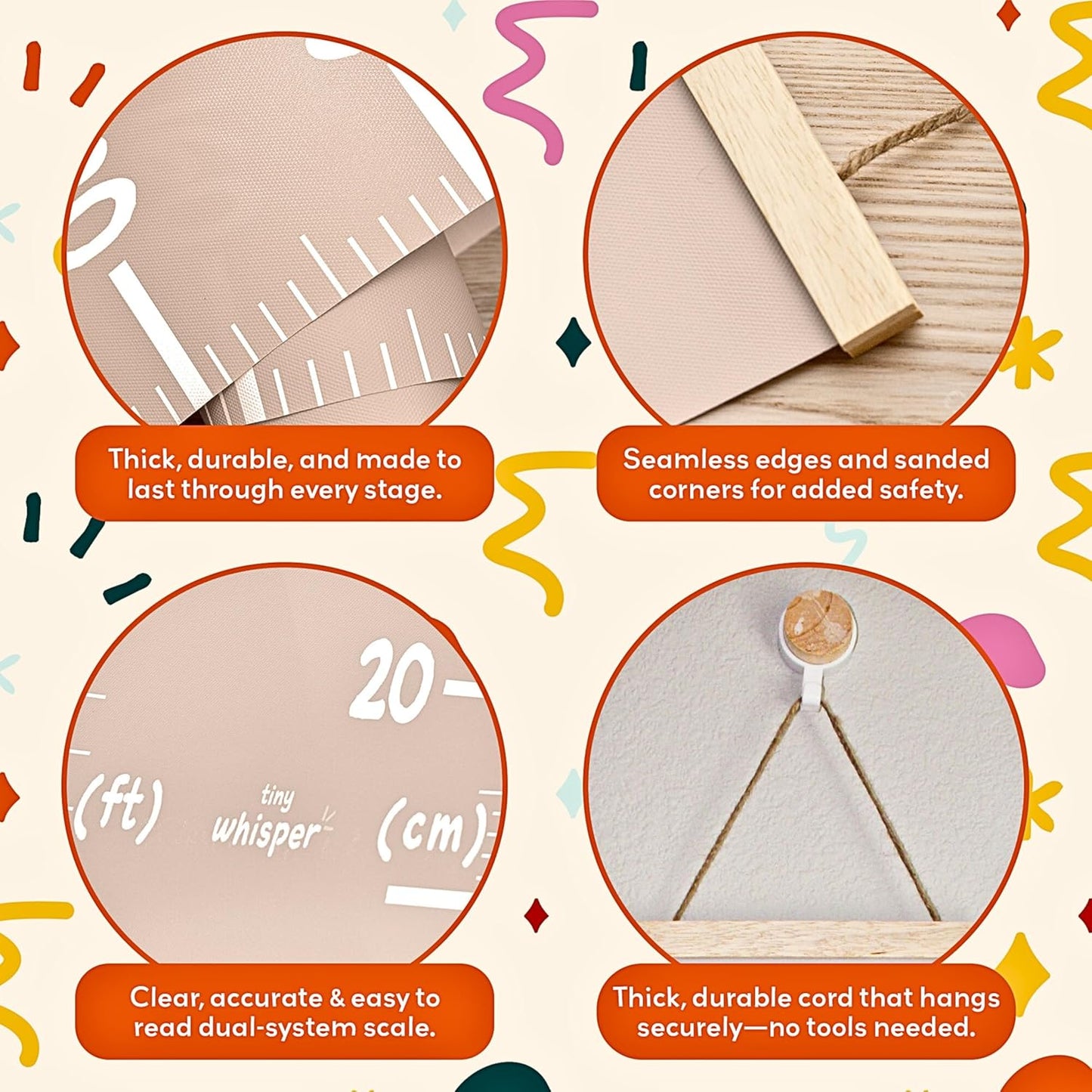 Height Chart for Kids Customizable Kids Height Wall Chart with Stickers, Marker & Hook Hanging Growth Chart Measurement for Wall Easy Installation for Baby Room Nursery and Playroom