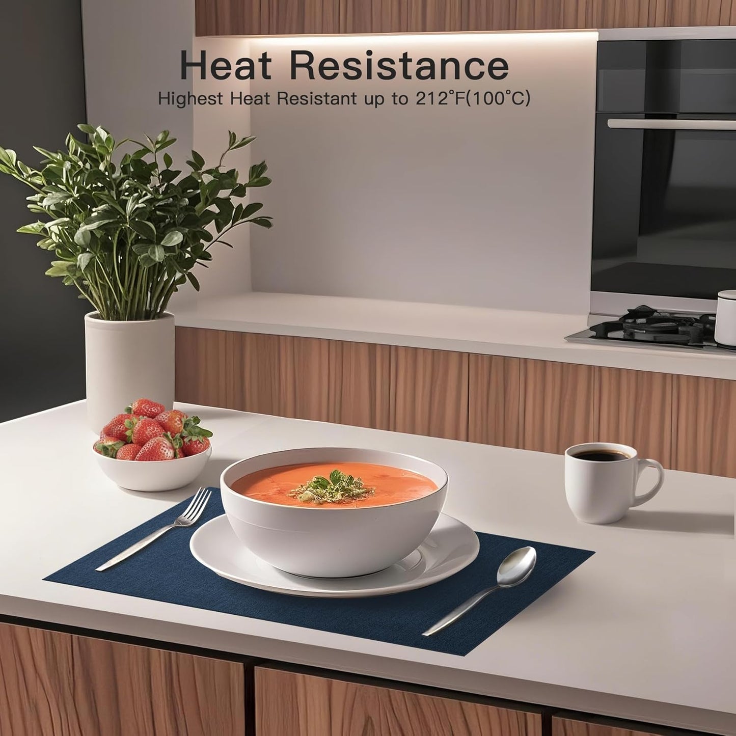 DOLOPL Placemats Set of 6, Reversible Wipeable & Heat Resistant Place Mats, Modern Faux Leather Table Mats for Kitchen, Neutral Waterproof Tablemats for Dining Table Decor, Wedding, Party(Navy Blue)