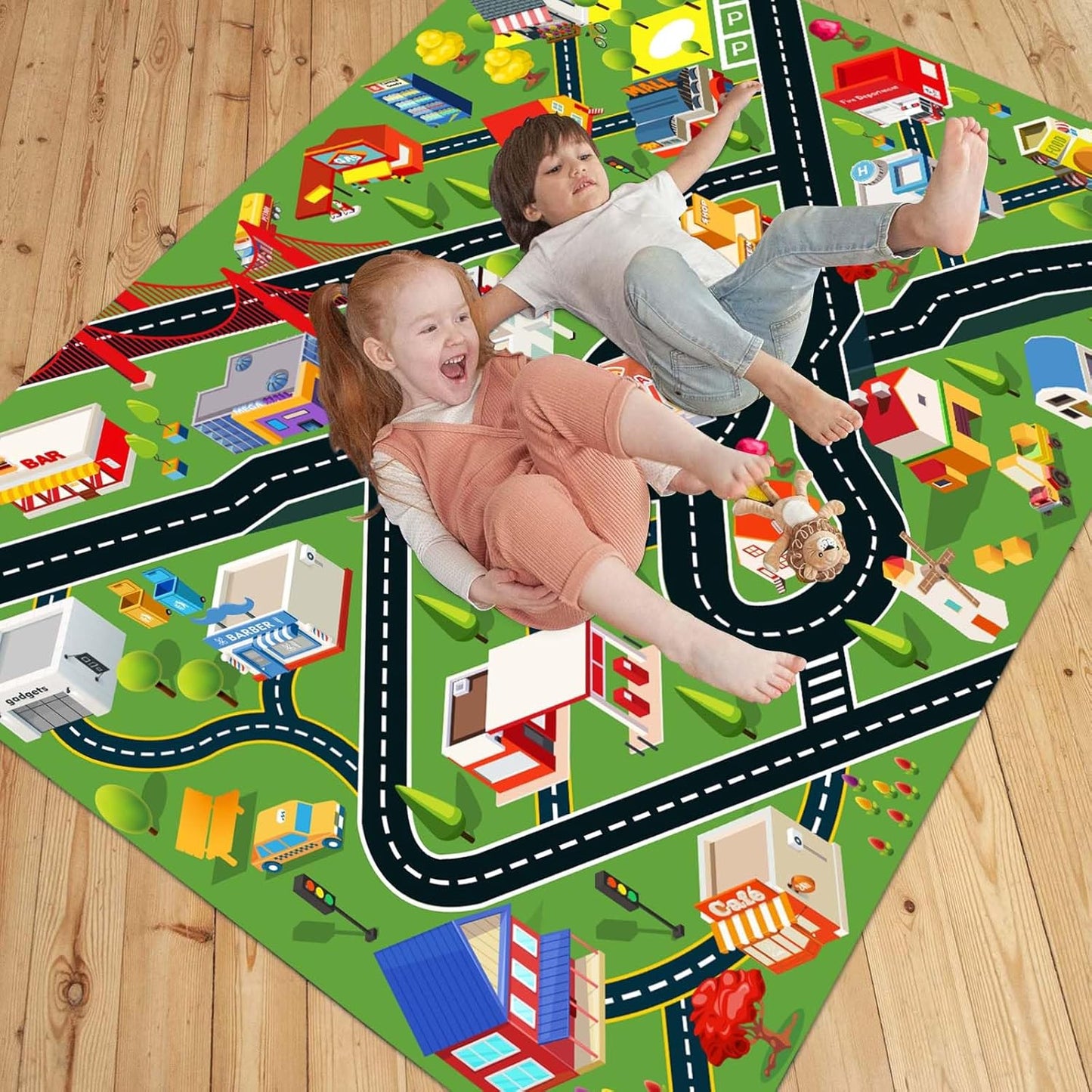 Kids Rug - Car Rugs for Kids Toy Cars Play Mat with Rubber Backing - City Life Road Rug for Fun - City Map for Carpet - Bedroom Boys (RED, 4x6ft)