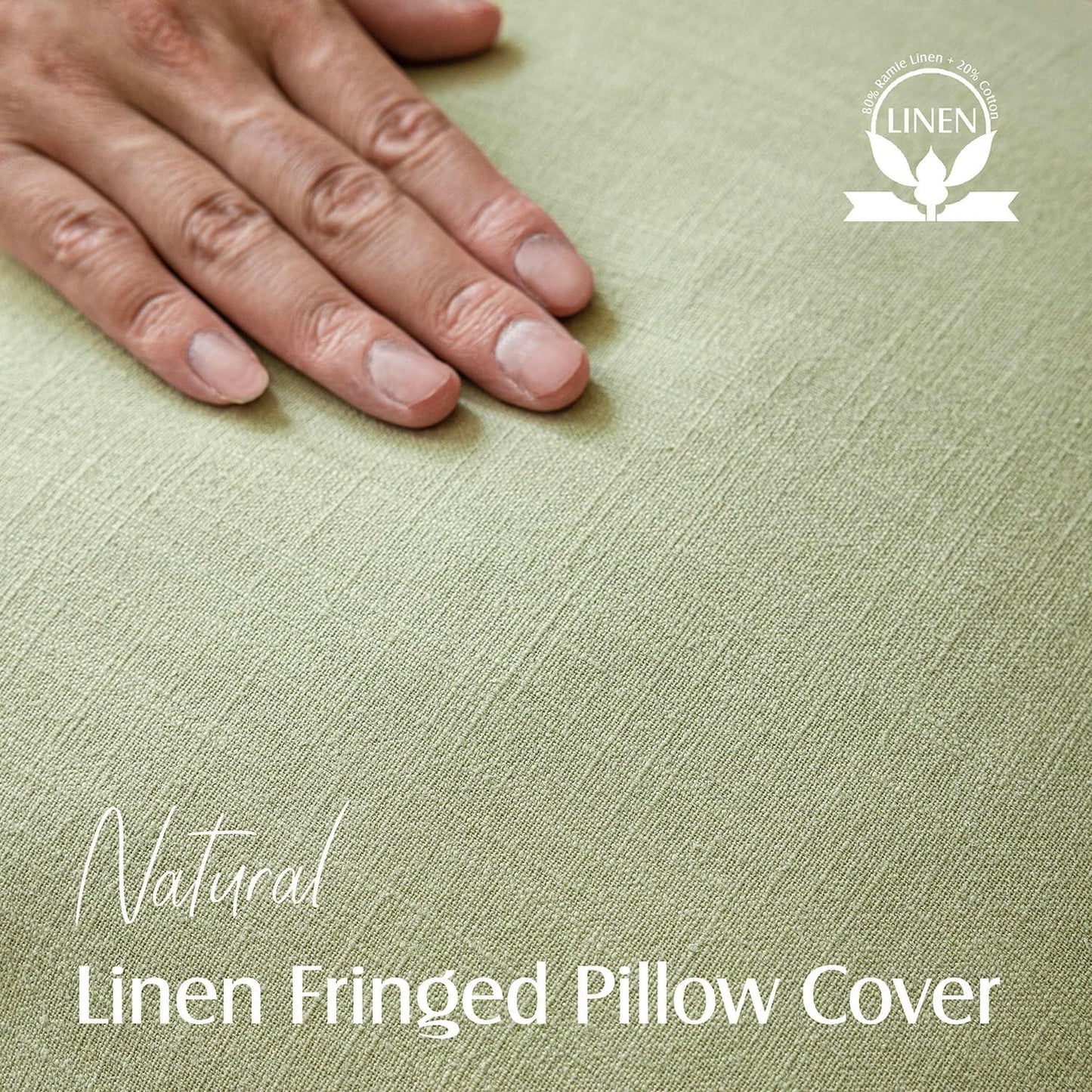 Foindtower Set of 2 Decorative Linen Fringe Throw Pillow Covers Cozy Boho Farmhouse Cushion Cover with Tassels Accent Pillowcase for Couch Sofa Bed Living Room Home Decor,26×26 Inch,Light Sage Green