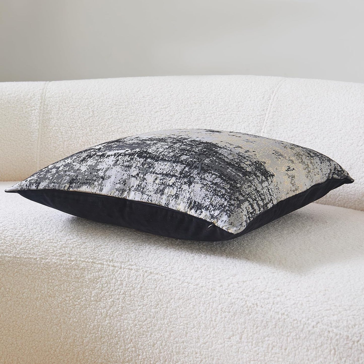 THE-TINOART Charcoal Gray & Black Pillow Cover 24x24 - Gold Embroidered Luxury Jacquard, Modern Reversible Throw Pillow Cover for Sofa/Bed, Velvet Backing