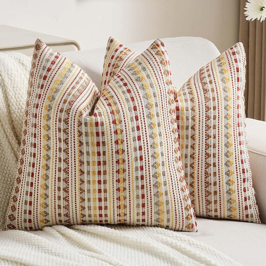 FUTEI Brown Red Decorative Throw Pillow Covers 20x20 Inch Set of 2,Soft Cozy Chenille Jacquard Textured Cushion Case,Boho Home Decor for Couch Bed Living Room